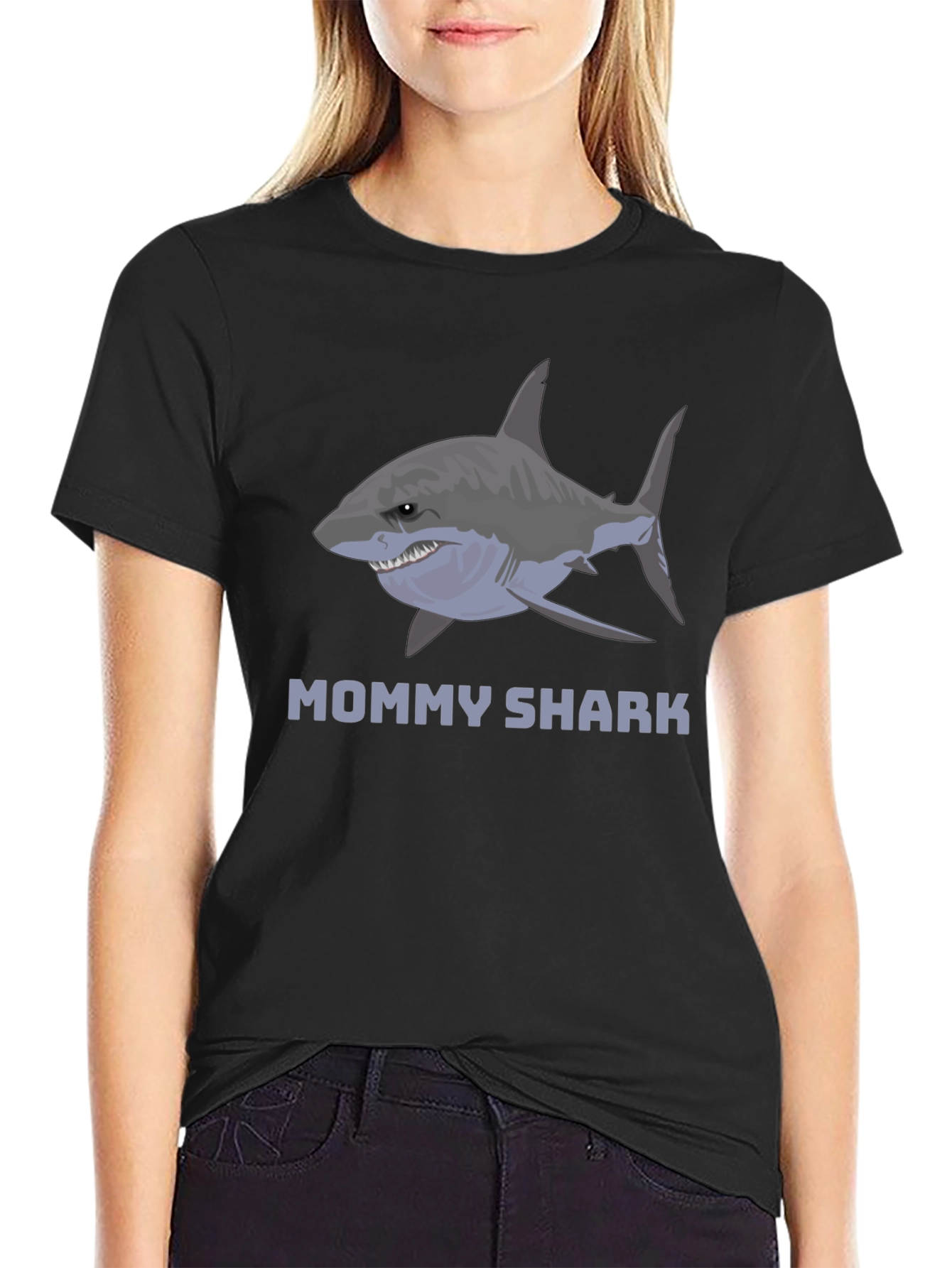Black Mommy Shark Graphic Tee -  Stylish Cotton Blend view 2