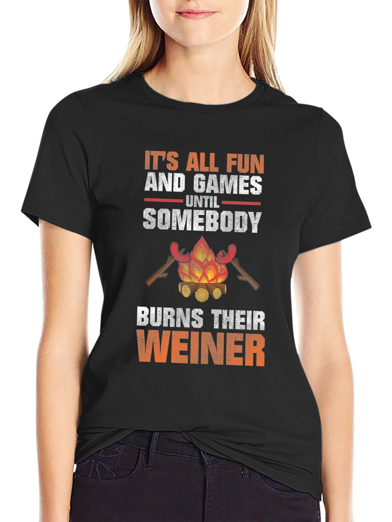 Black Fun and Games T-Shirt - Burns Their Weiner view 2