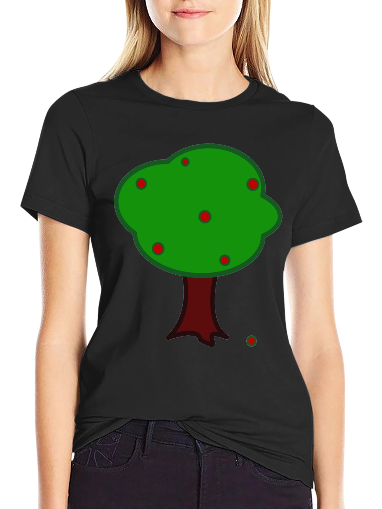 Black Whimsical Tree Graphic Tee - Black Cotton Blend view 2