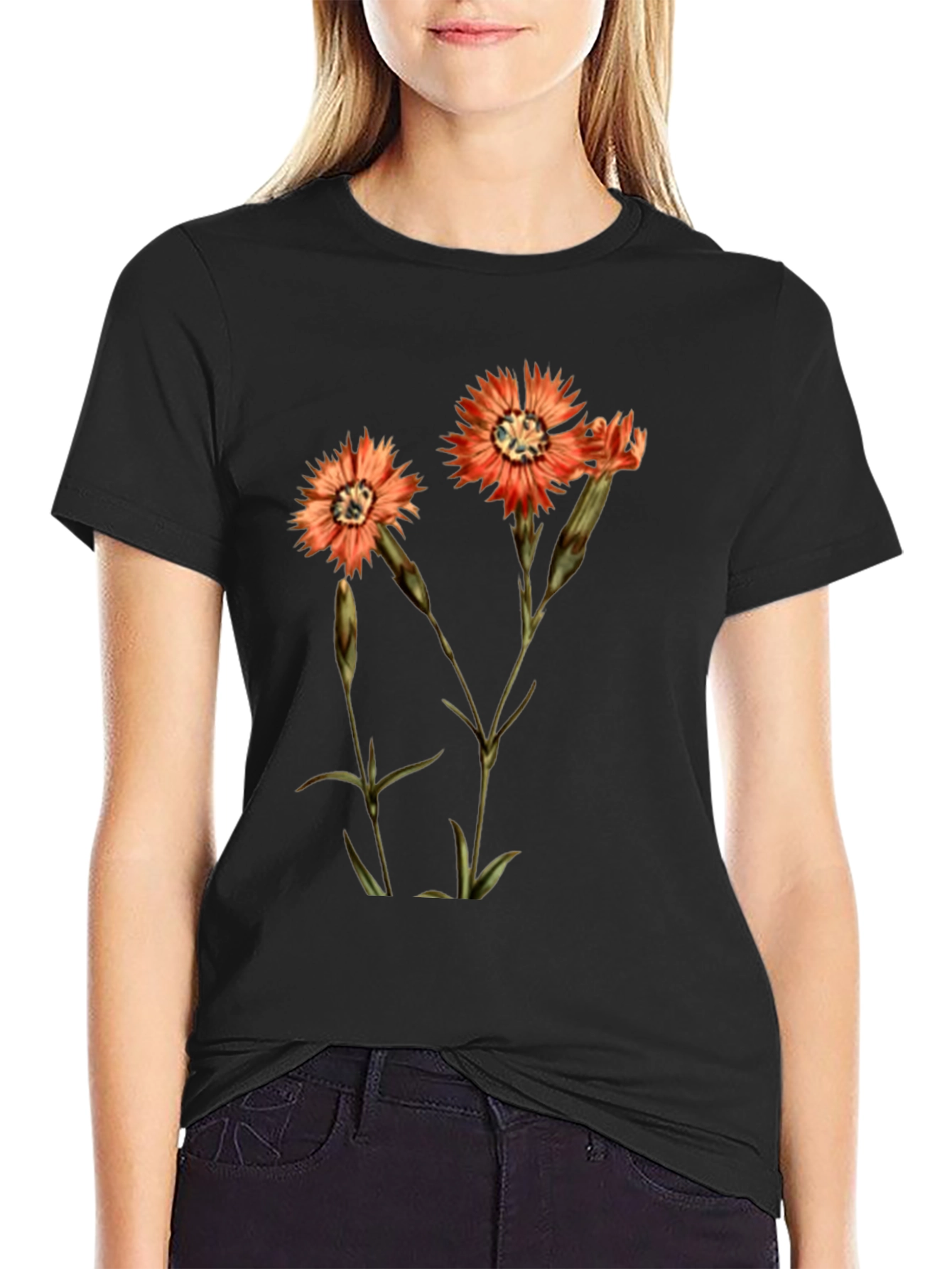 Black Floral Print Black T-Shirt view 2
