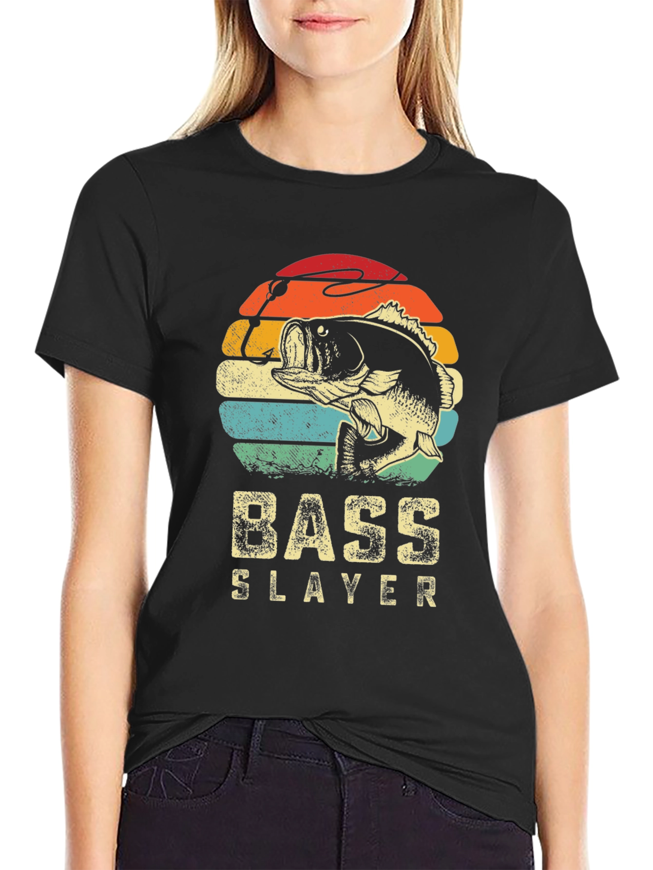 Black Bass Slayer Graphic Tee - Retro Fishing Shirt view 2