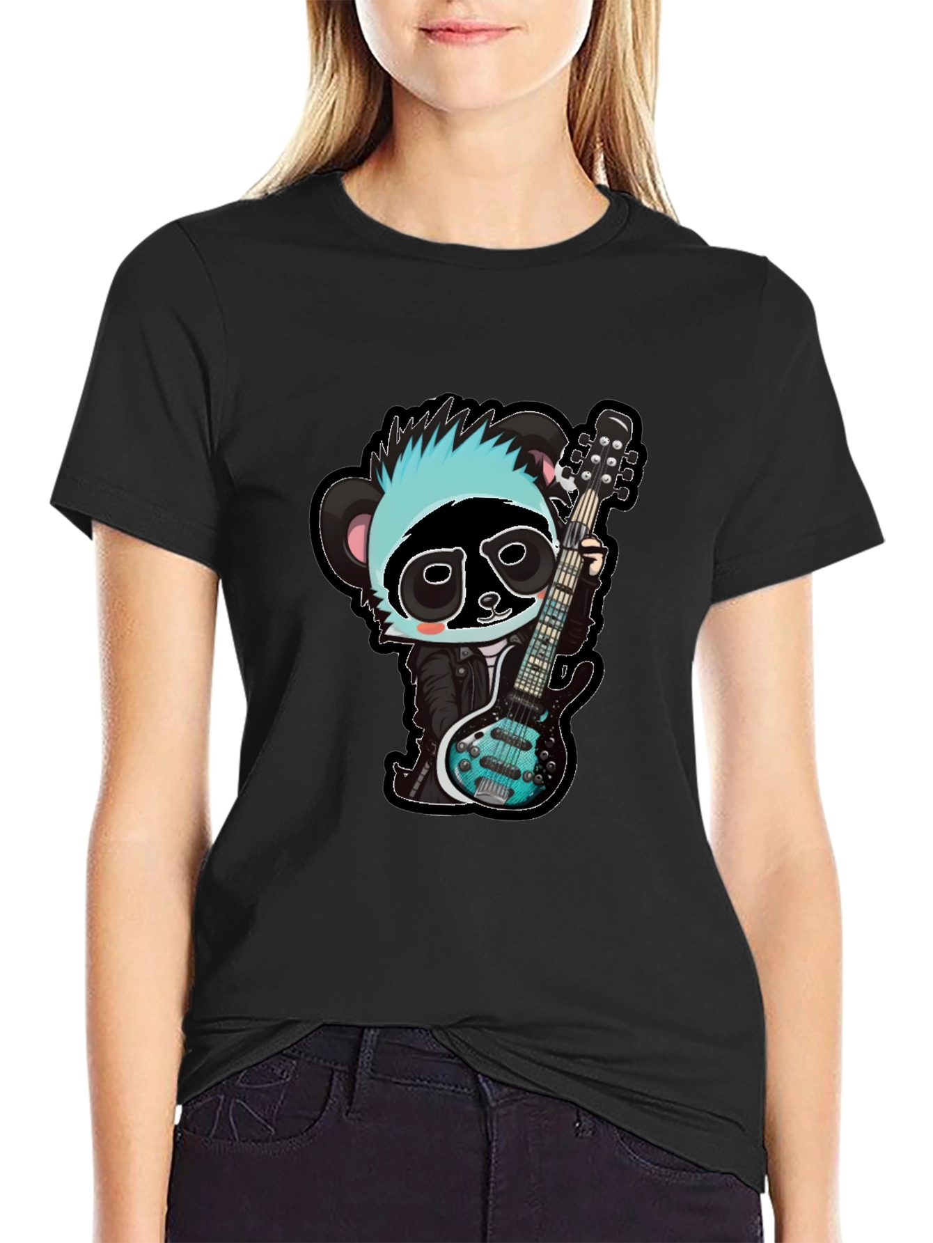 Black Rockin' Panda Graphic Tee - Black Unisex T-Shirt view 2