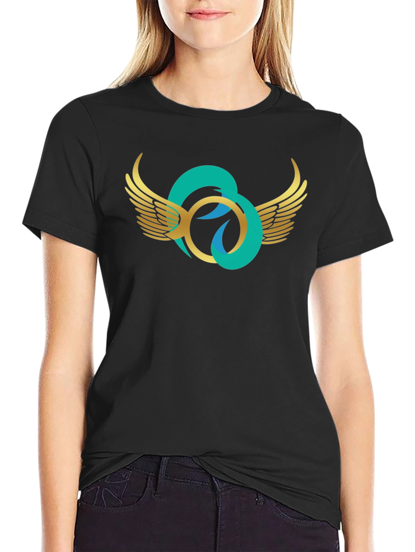 Black Winged Circle Graphic T-Shirt - Stylish Casual Wear view 2