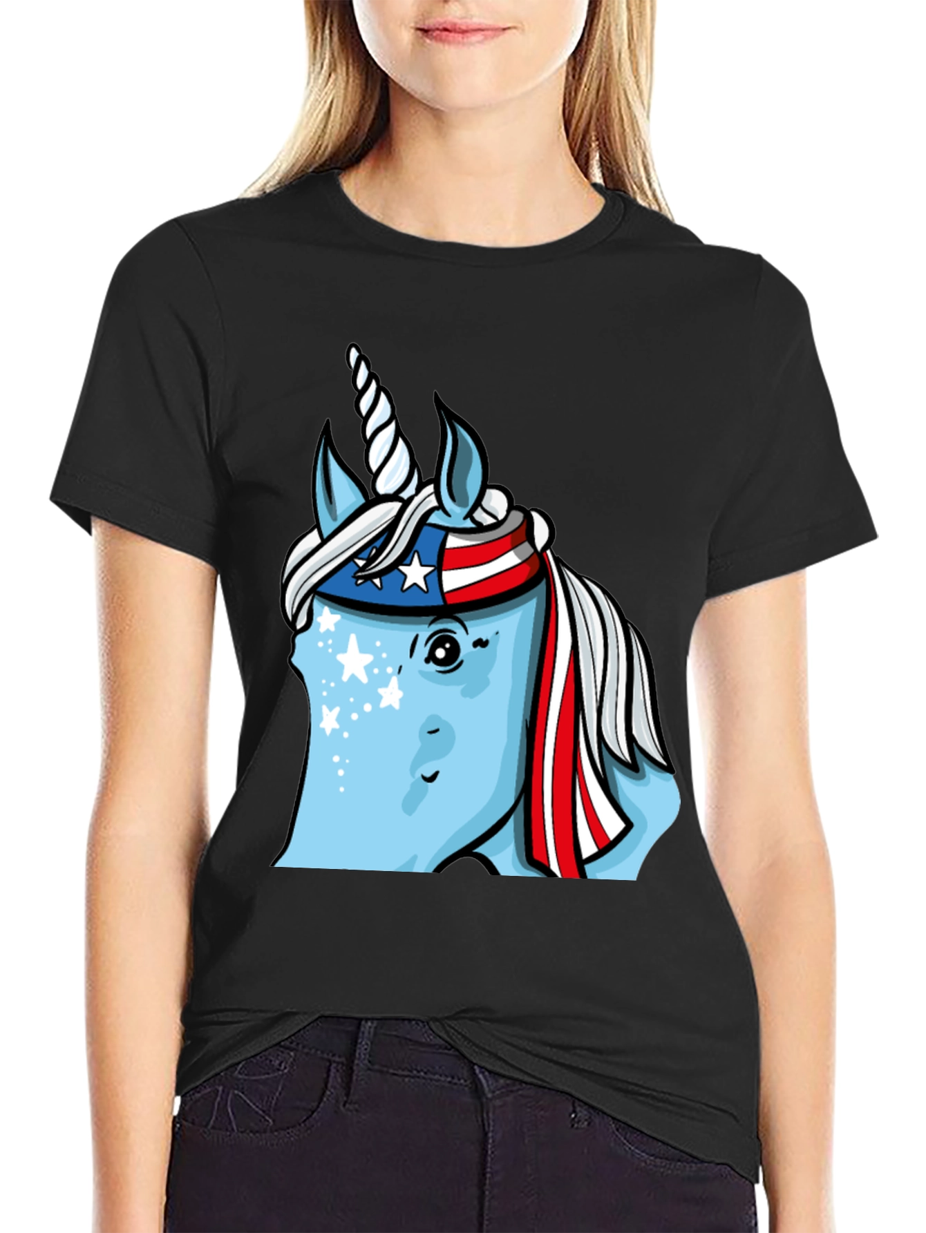 Black Patriotic Unicorn T-Shirt view 2