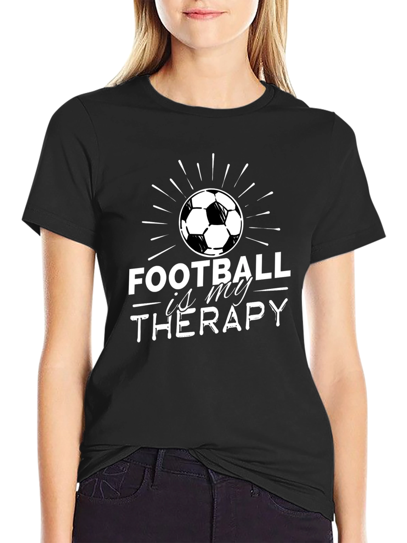 Black Football is My Therapy T-Shirt - Black view 2