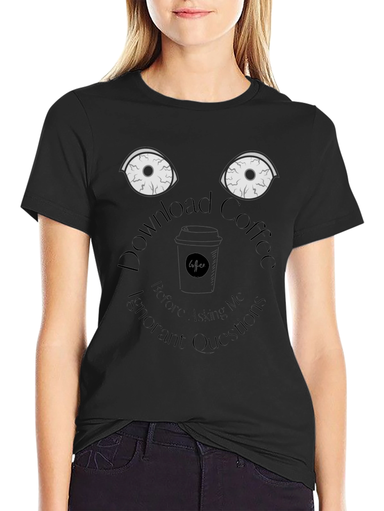 Black Download Coffee T-Shirt - Funny Sarcastic Graphic Tee view 2