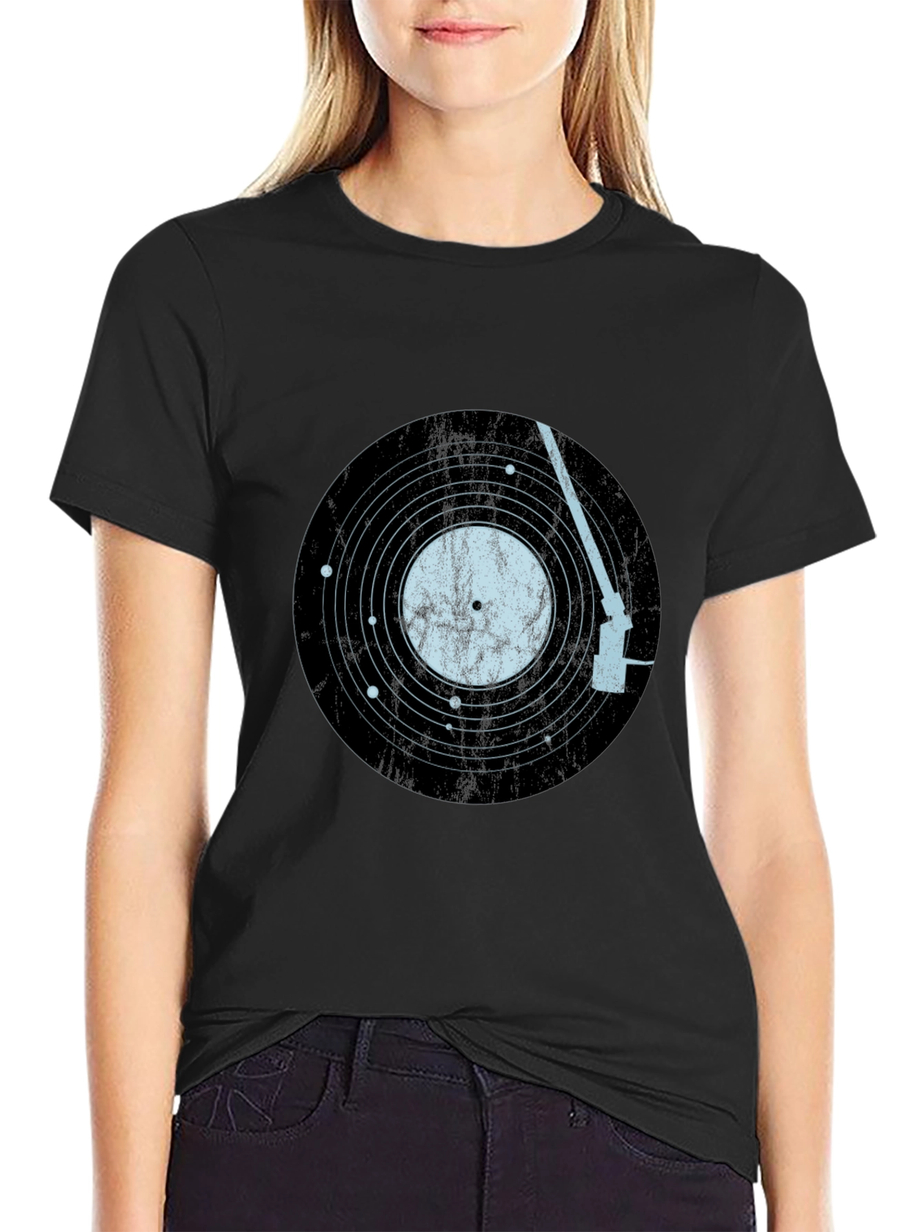 Black Vinyl Record Solar System Men's Tee view 2