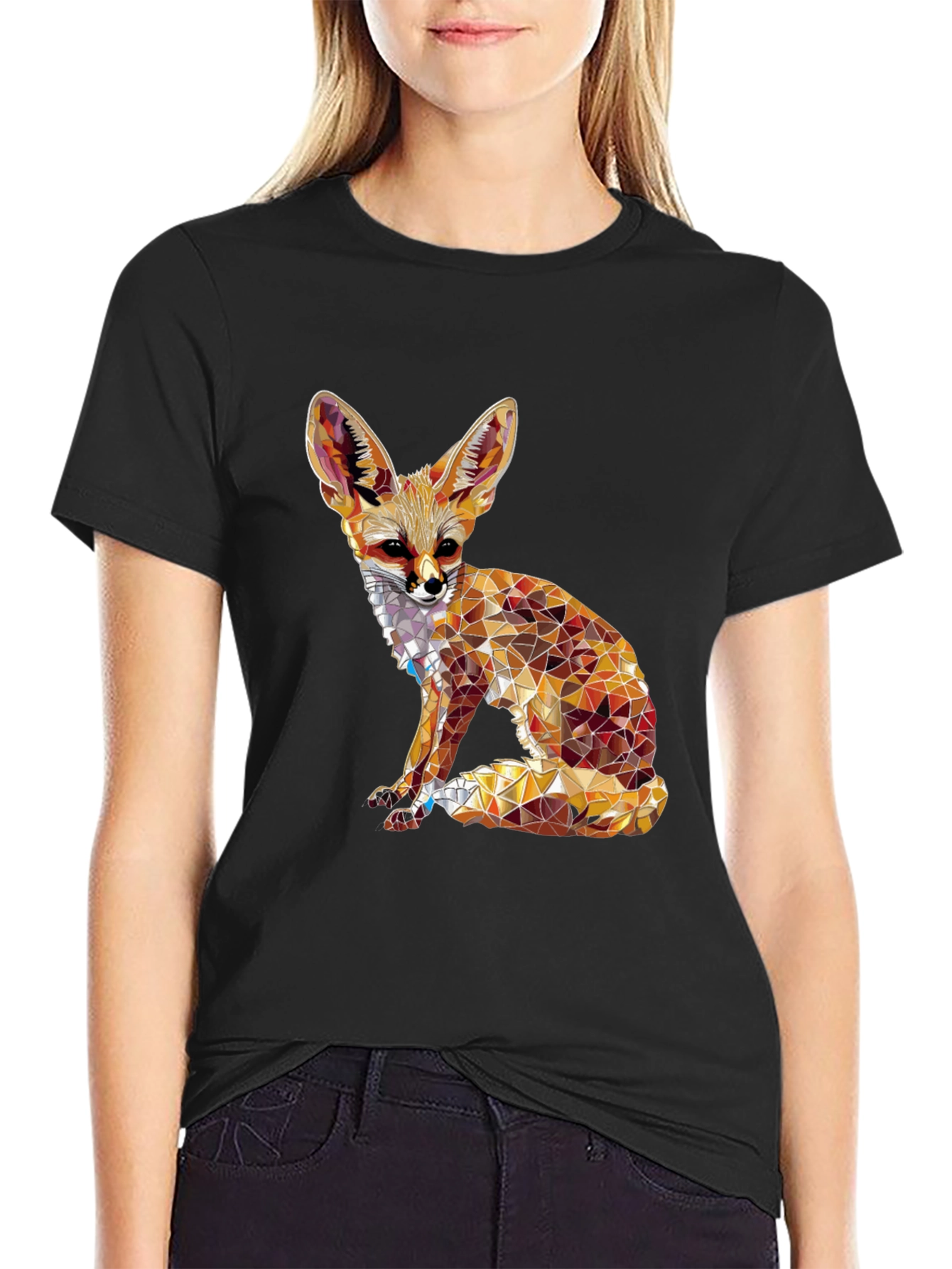 Black Geometric Fox Graphic Tee - Unique Animal Design view 2