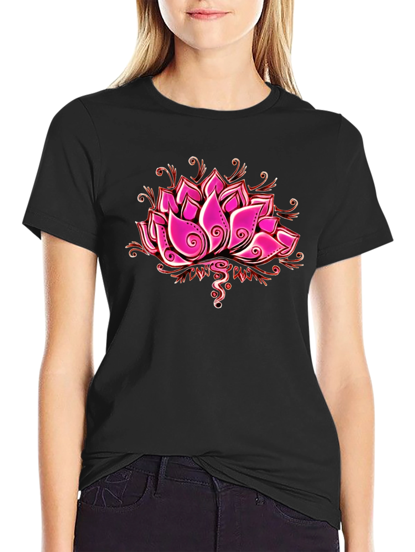 Black Lotus Flower Graphic T-Shirt view 2
