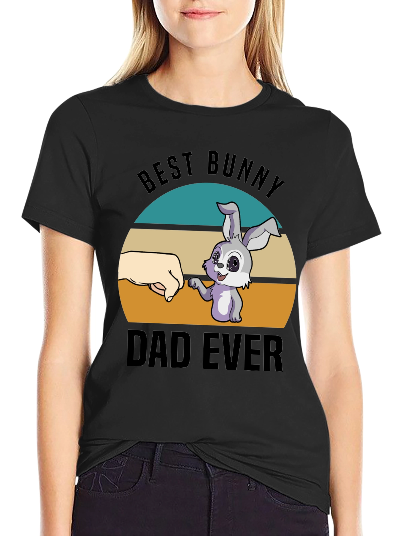 Black Best Bunny Dad Ever T-Shirt - Father's Day Tee view 2
