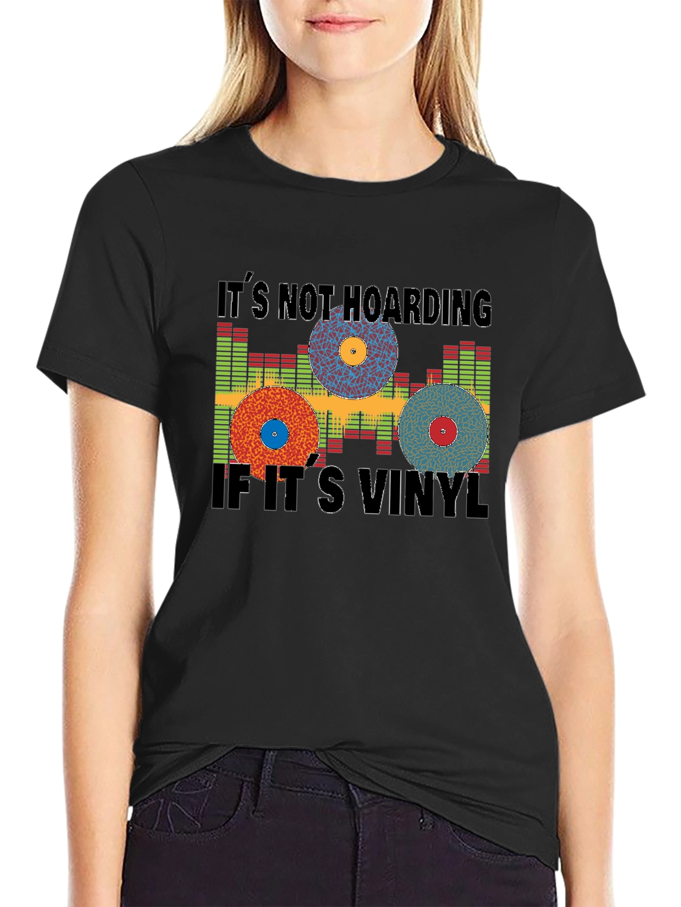 Black It's Not Hoarding if It's Vinyl Black T-Shirt view 2