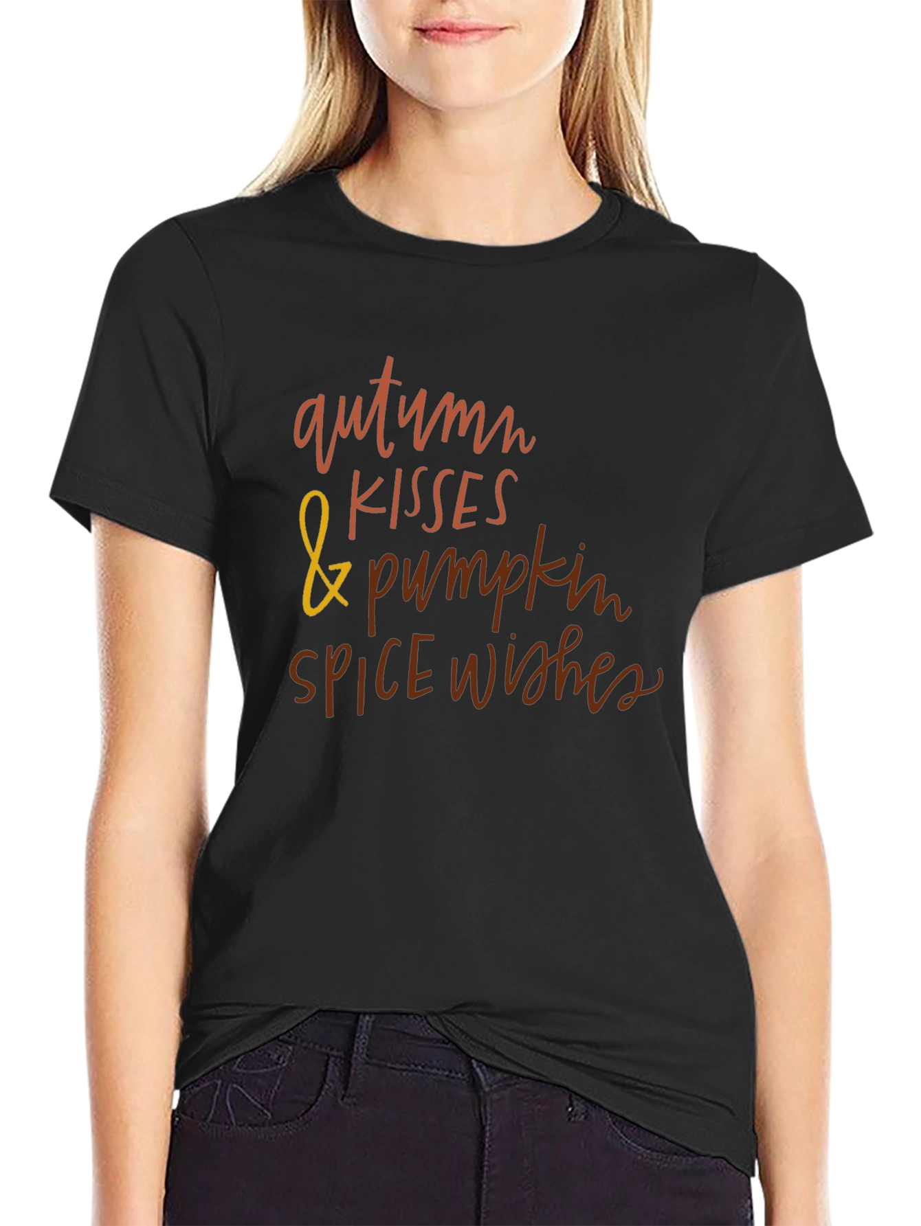 Black Autumn Kisses & Pumpkin Spice Wishes T-Shirt view 2