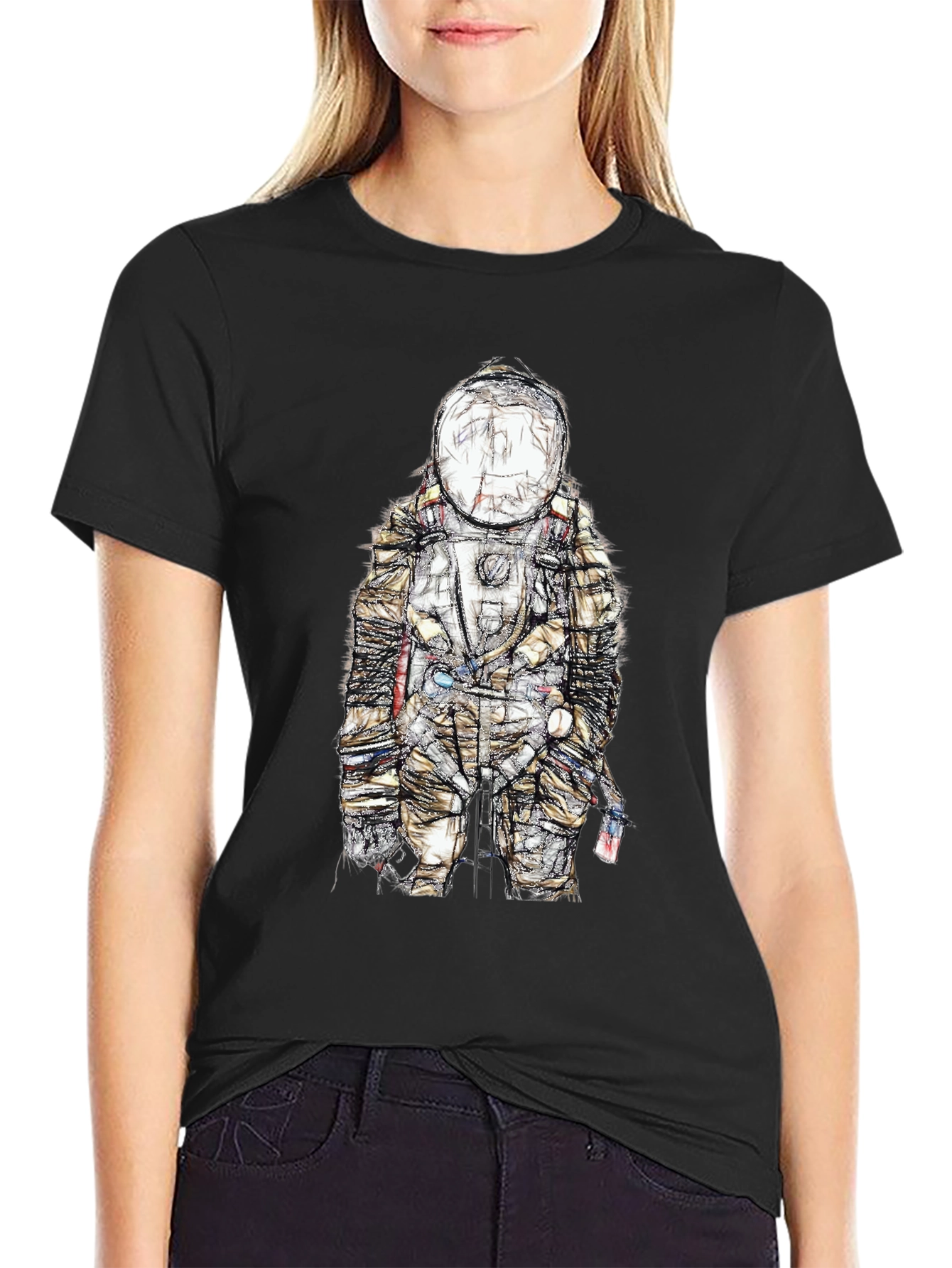 Black Astronaut Sketch Graphic Tee - Black view 2