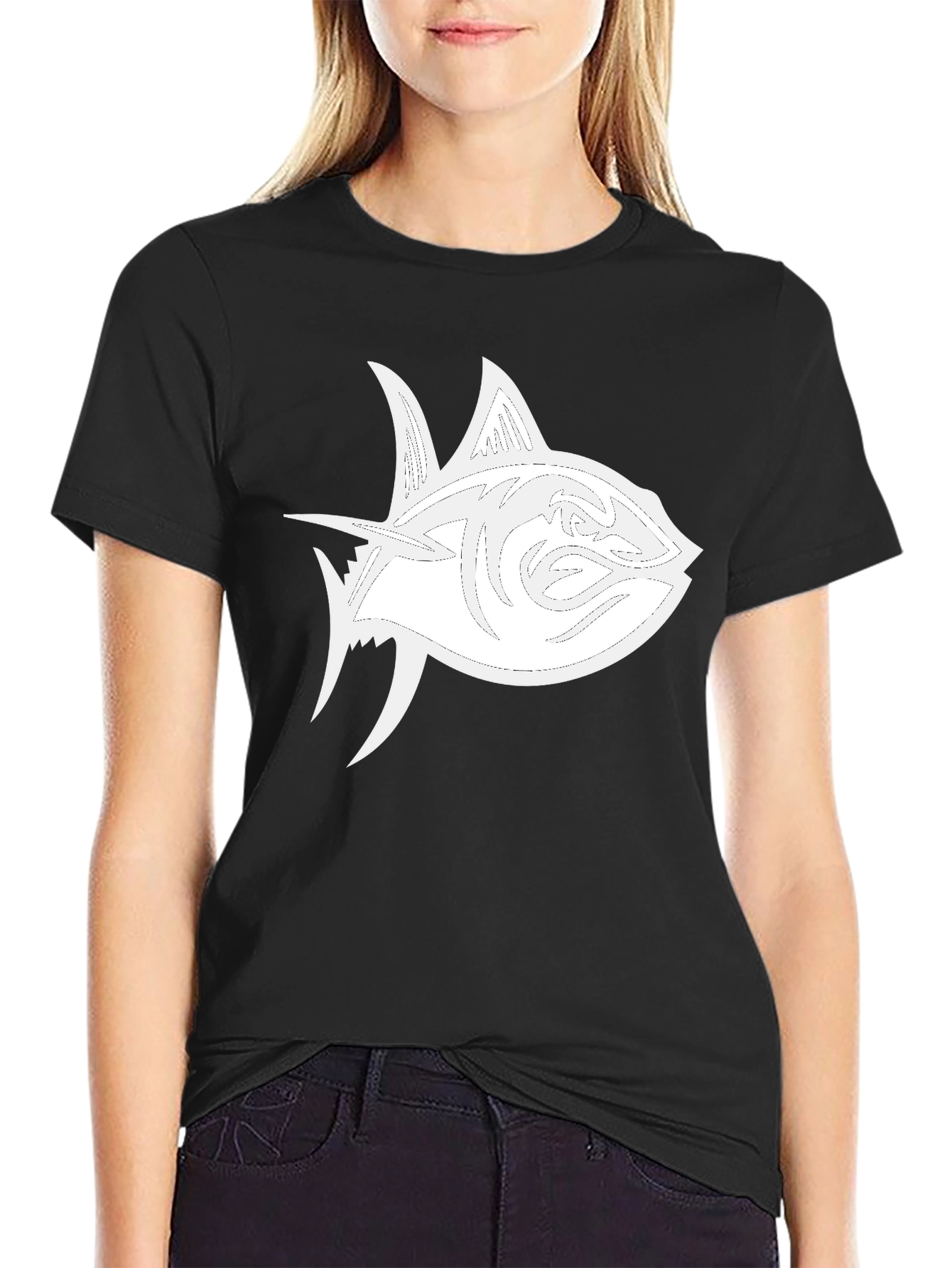 Black Black T-Shirt with White Tuna Fish Graphic view 2