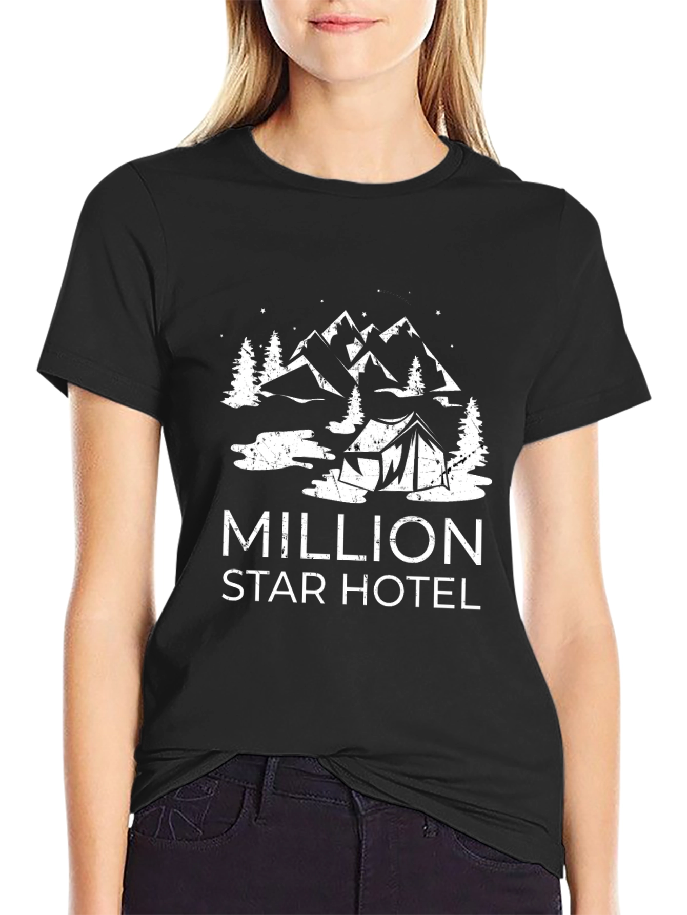 Black Million Star Hotel Camping Graphic Tee - Black view 2