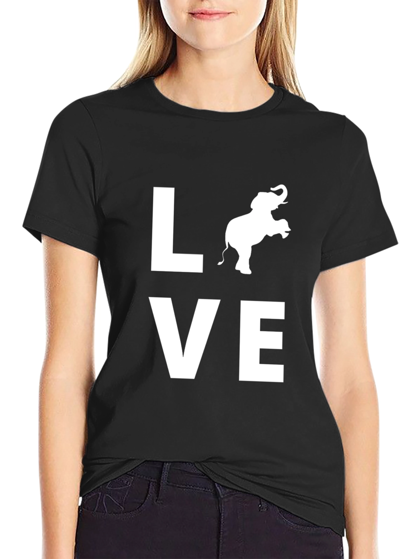 Black Love Elephant Graphic Black T-Shirt view 2
