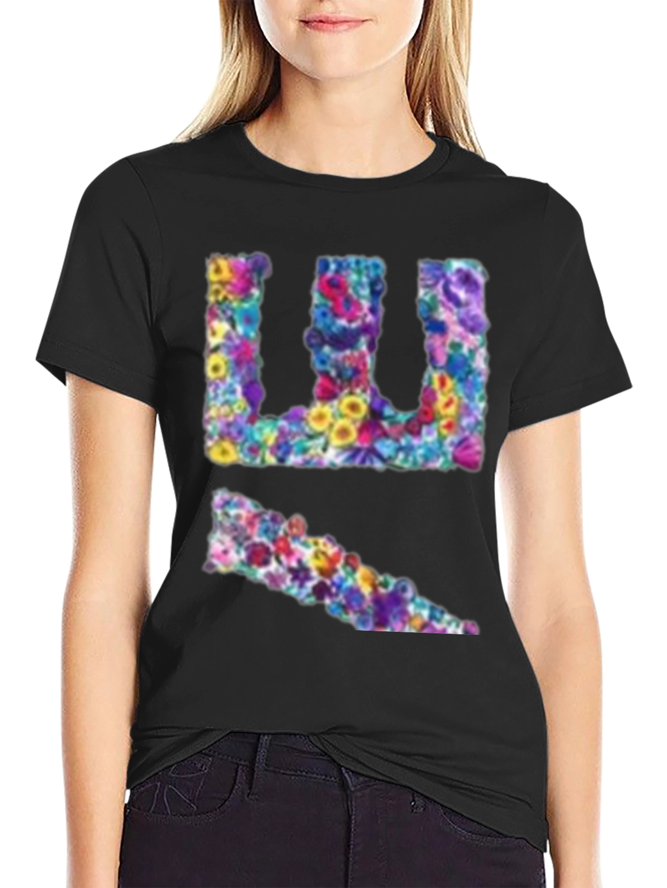 Black Floral Initial T-Shirt - Stylish Custom Tee view 2