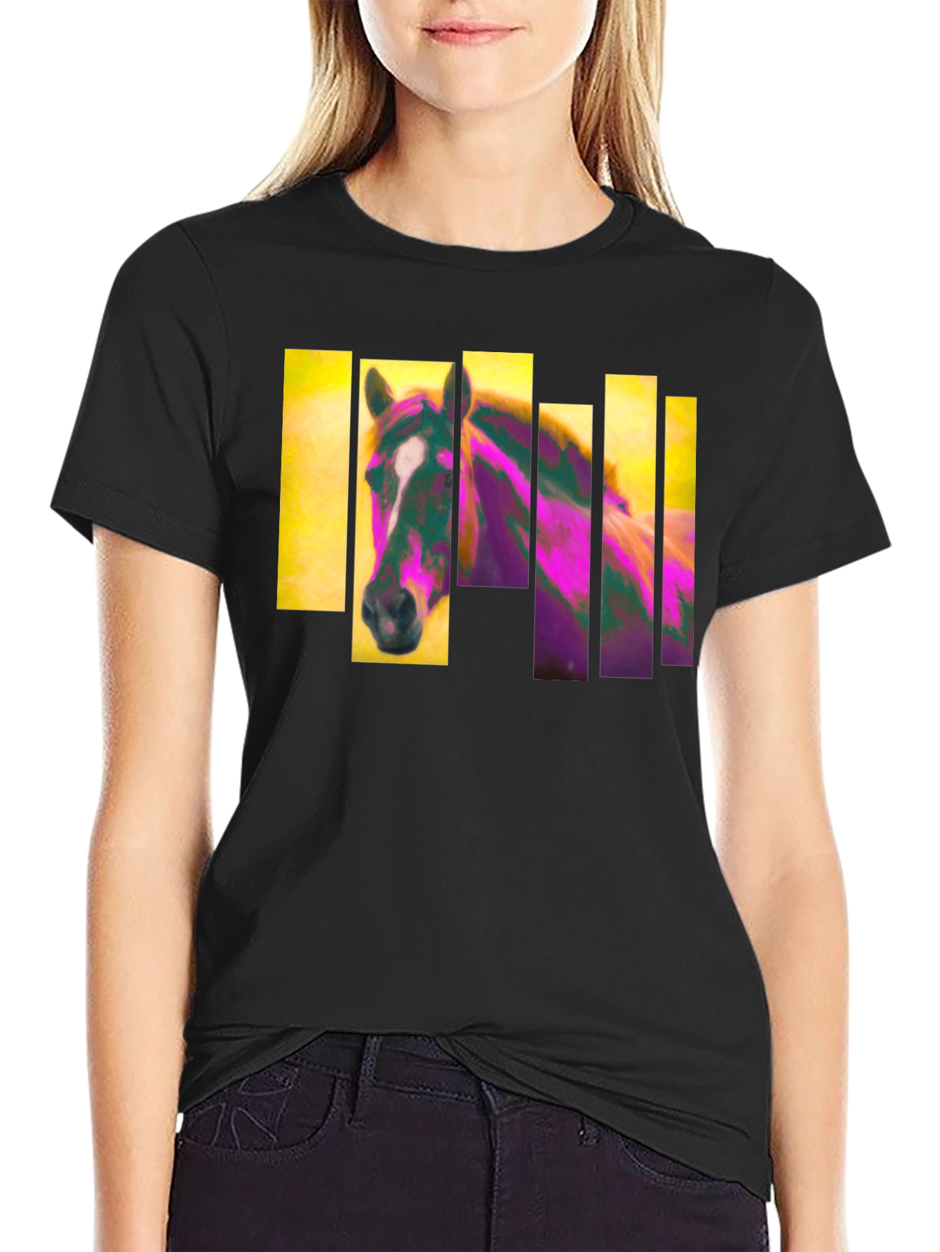 Black Abstract Horse Graphic Black T-Shirt view 2