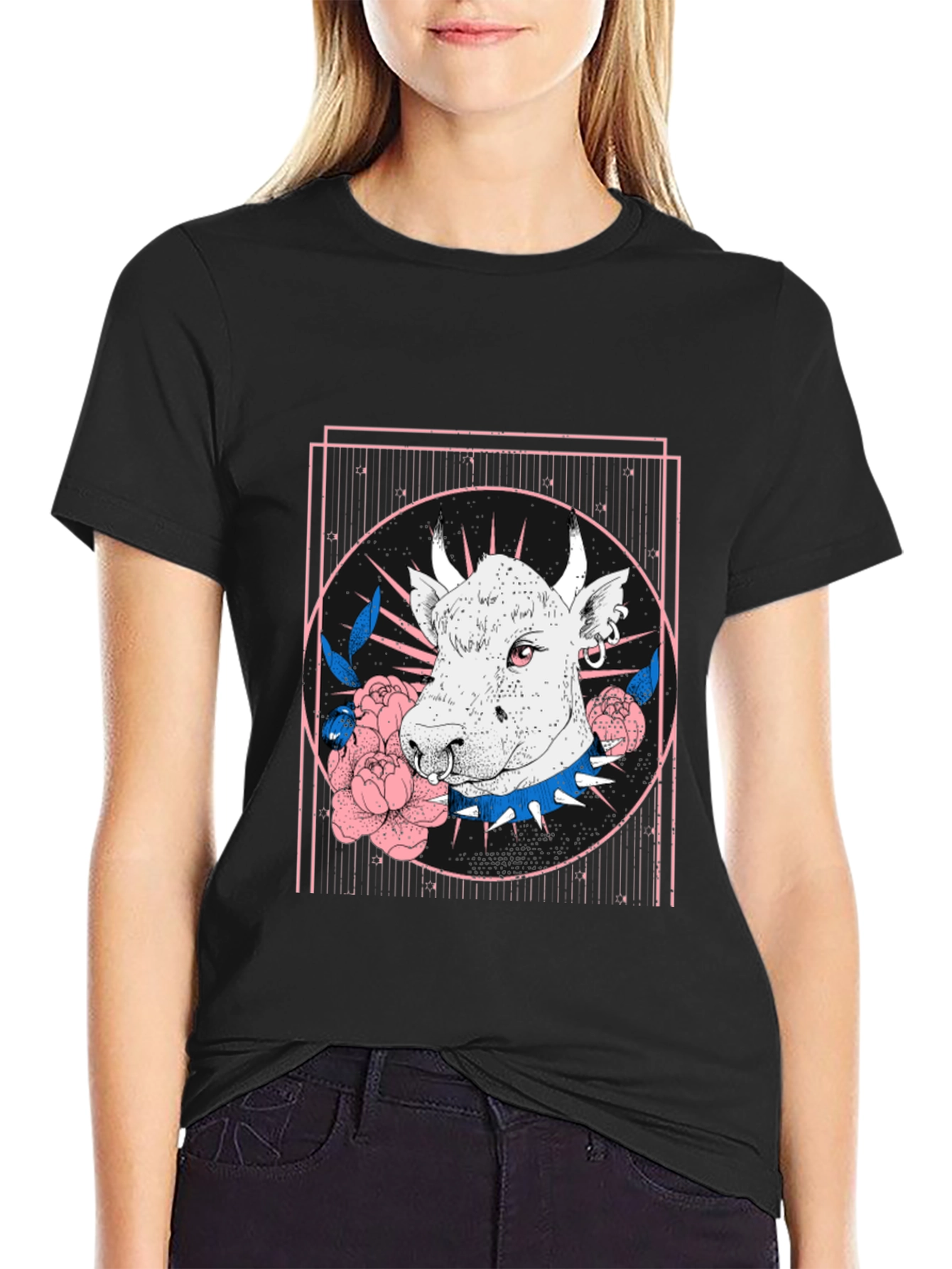 Black Edgy Cow Graphic Tee - Unisex Black T-Shirt view 2