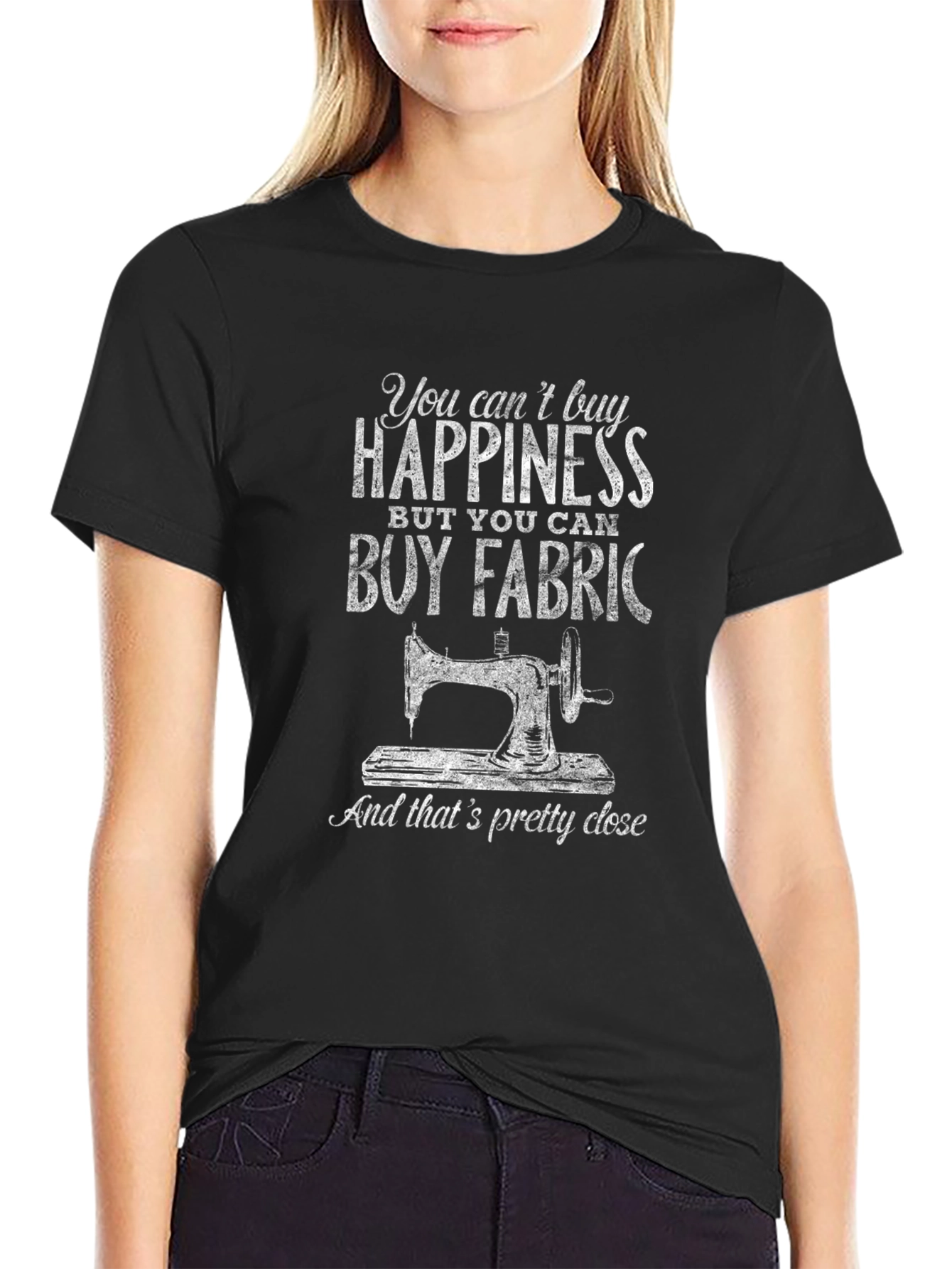 Black Happiness Fabric Sewing T-Shirt view 2