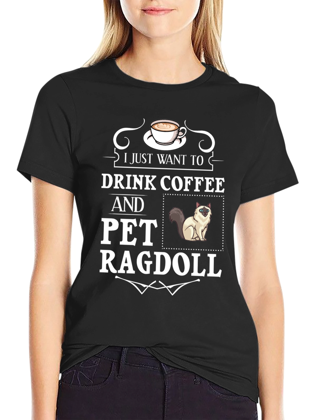 Black Drink Coffee & Pet Ragdoll T-Shirt - Cute Cat Lover Tee view 2