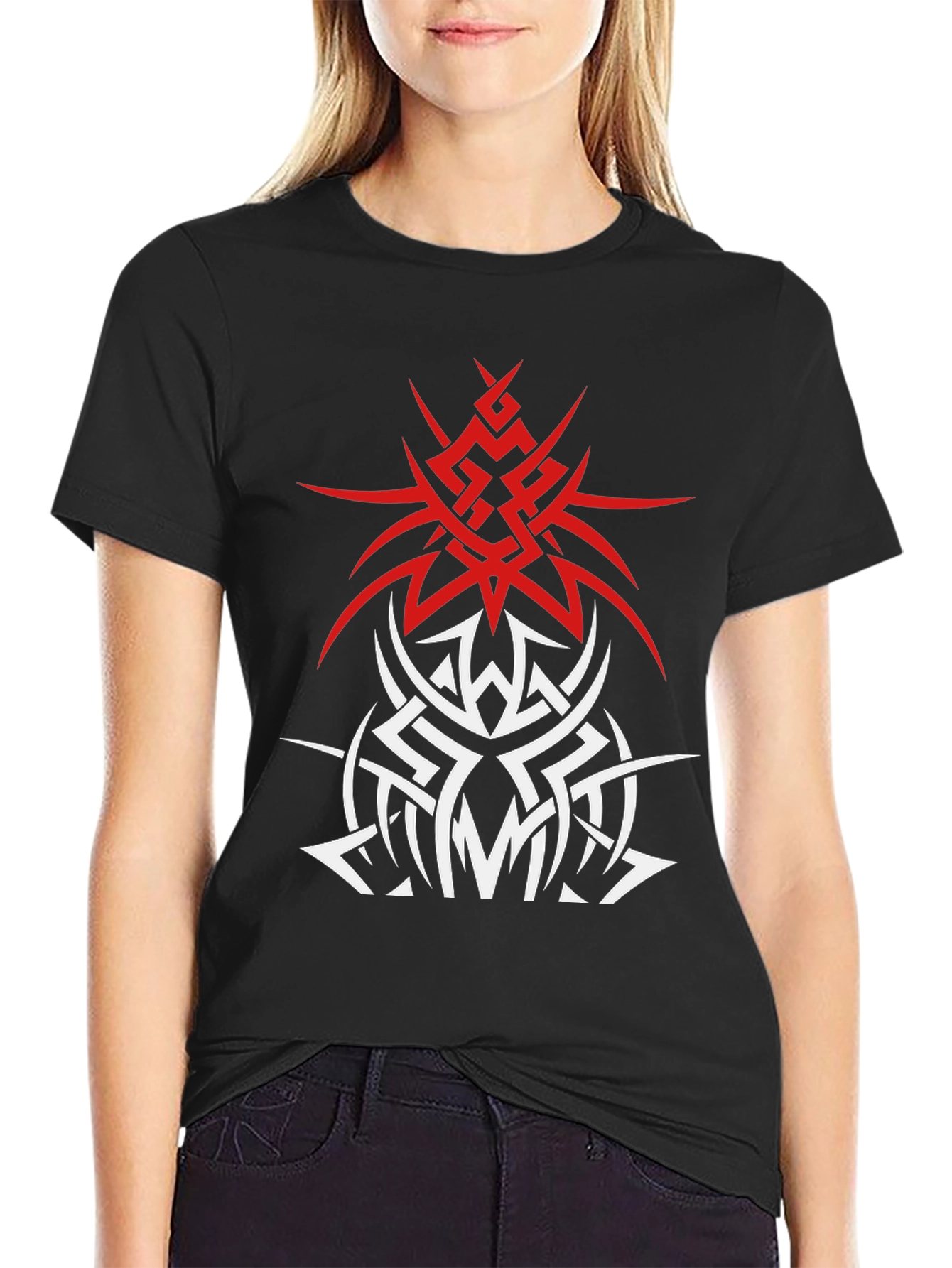 Black Tribal Tattoo Graphic T-Shirt - Edgy Black Tee view 2