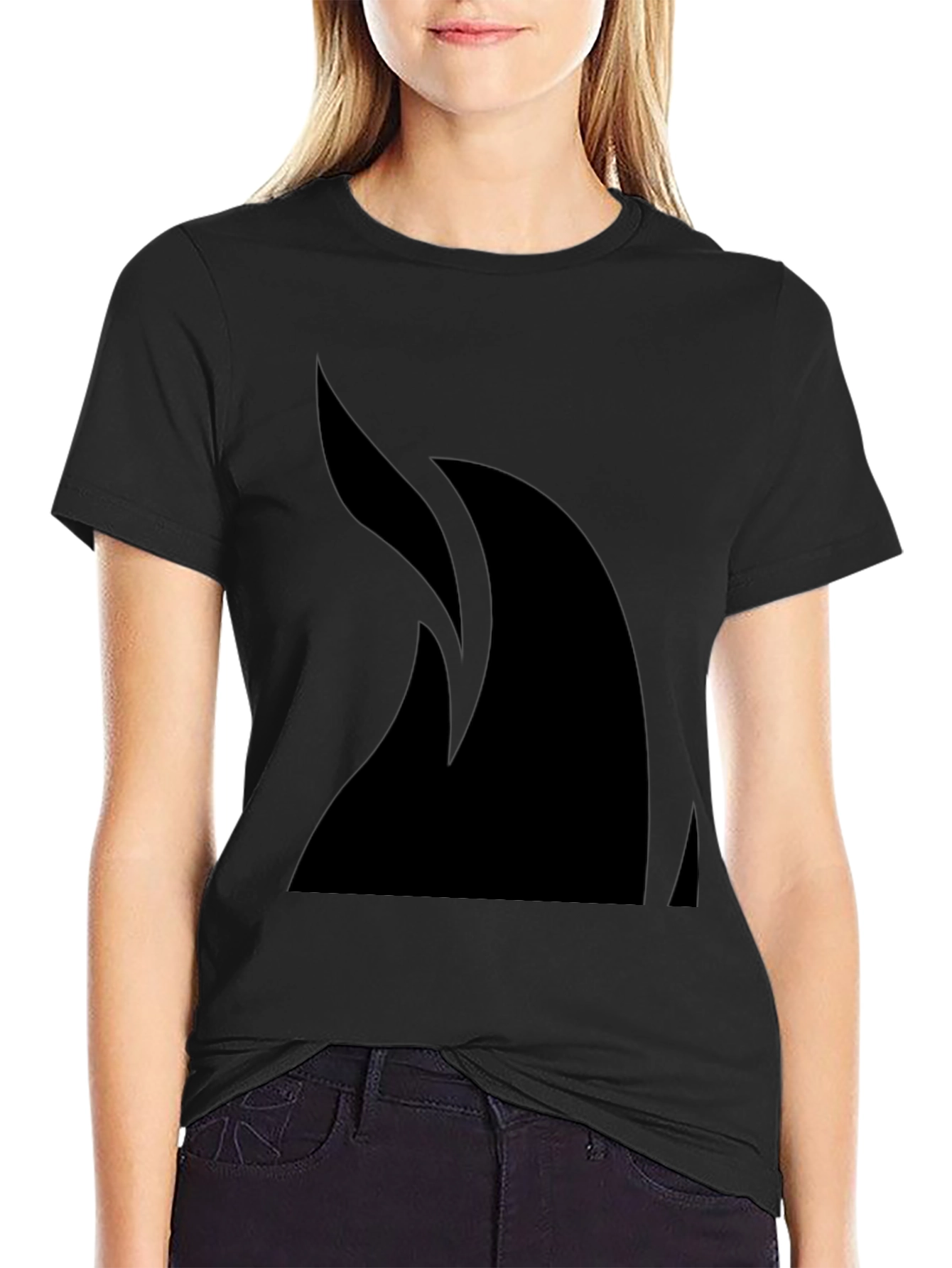 Black Sleek Black T-Shirt with Abstract Flame Design view 2
