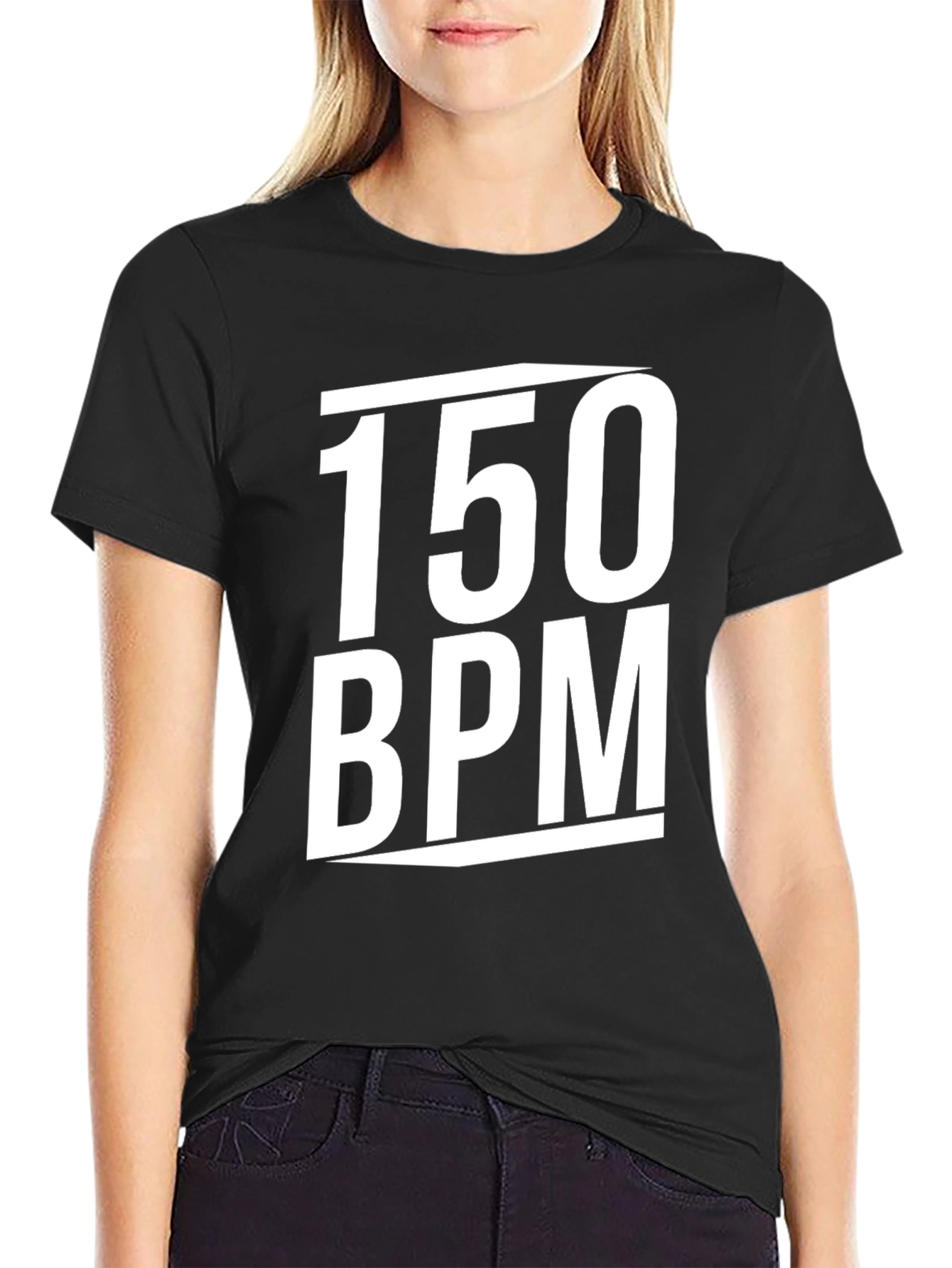 Black 150 BPM Graphic T-Shirt - Black Crew Neck view 2