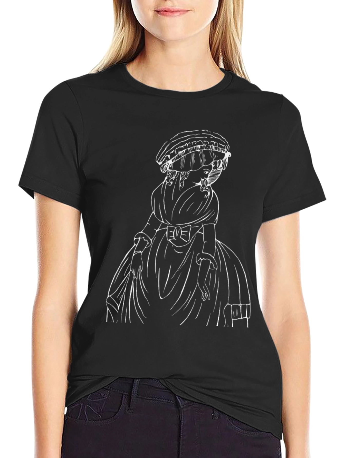 Black Elegant Woman Sketch Black T-Shirt view 2
