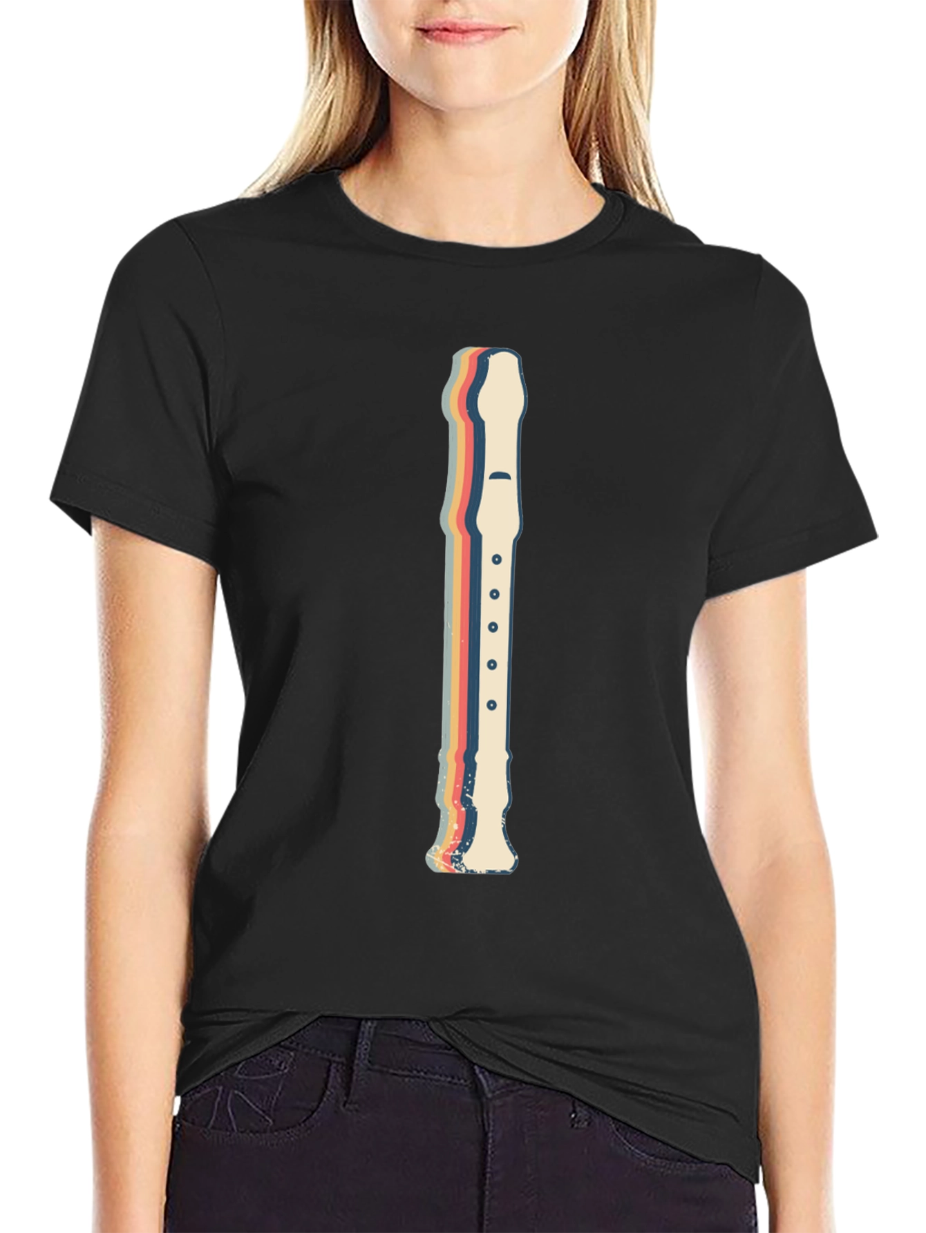 Black Retro Recorder Music T-Shirt - Black view 2