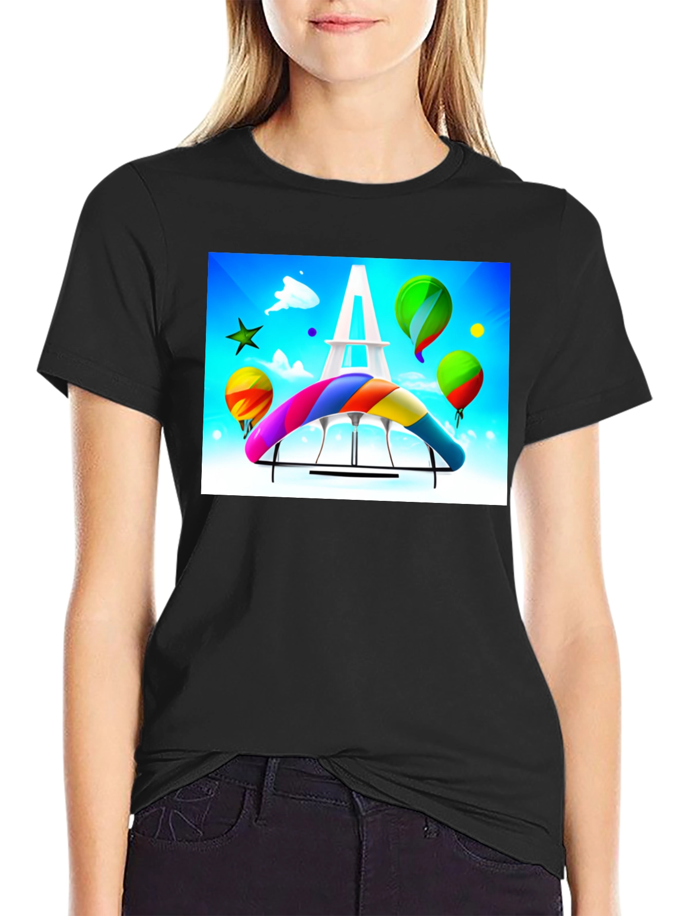 Black Paris Rainbow Hang Gliding T-Shirt view 2
