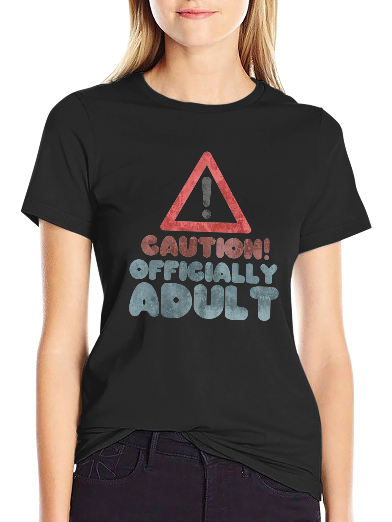 Black Caution! Officially Adult Black Graphic T-Shirt view 2