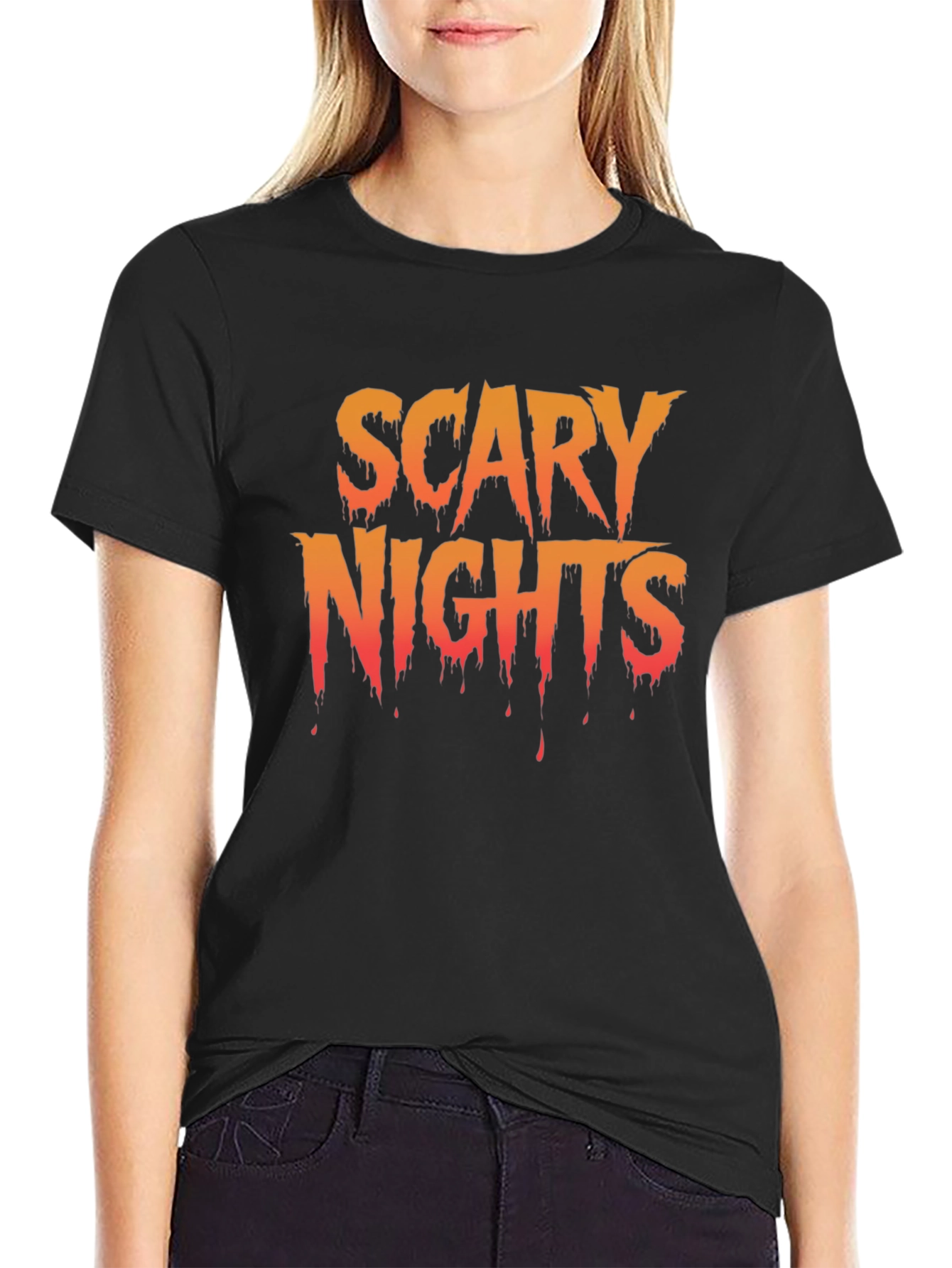 Black Scary Nights Graphic T-Shirt - Halloween Tee view 2