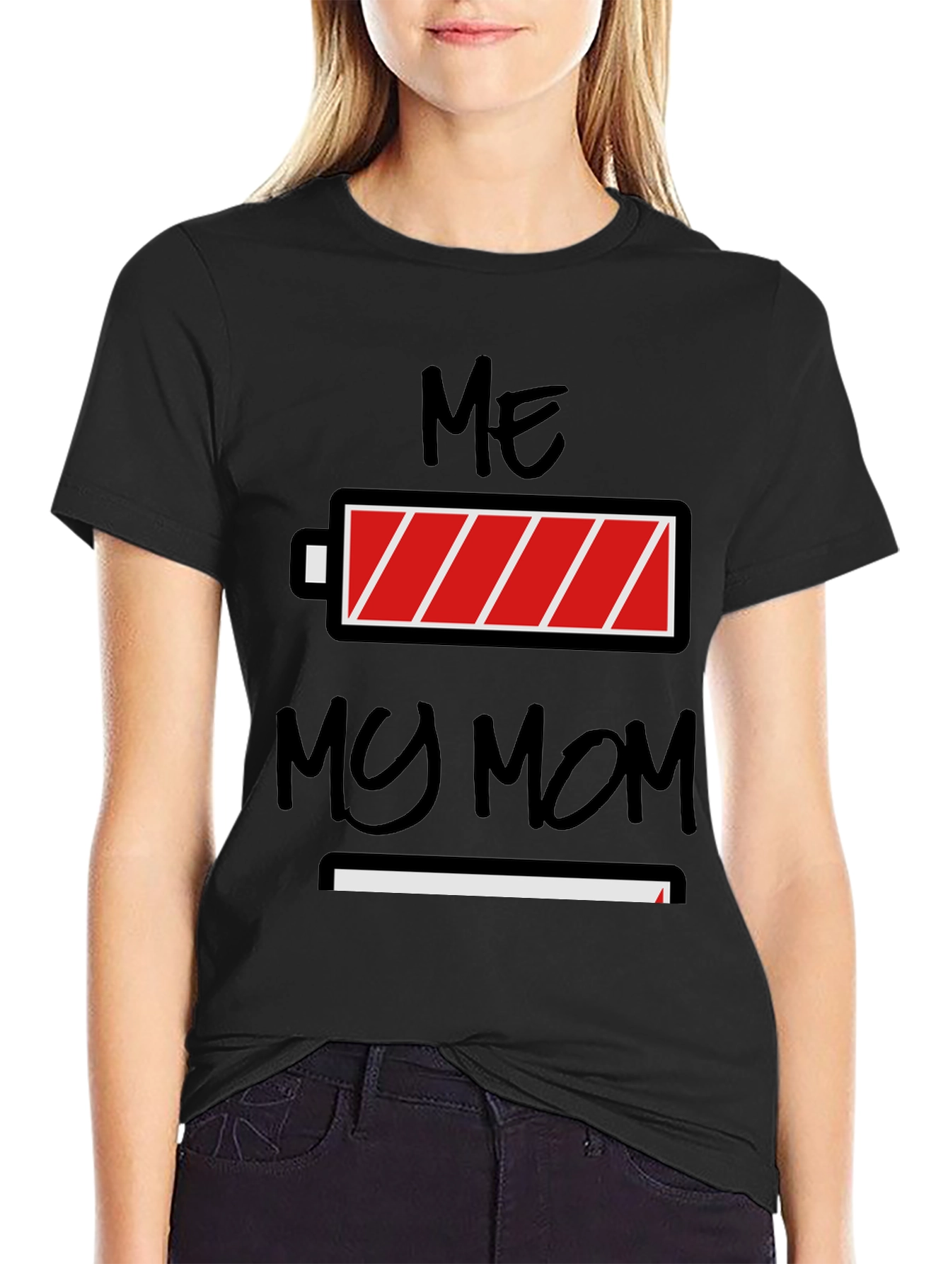Black Me My Mom Funny Battery Graphic T-Shirt view 2