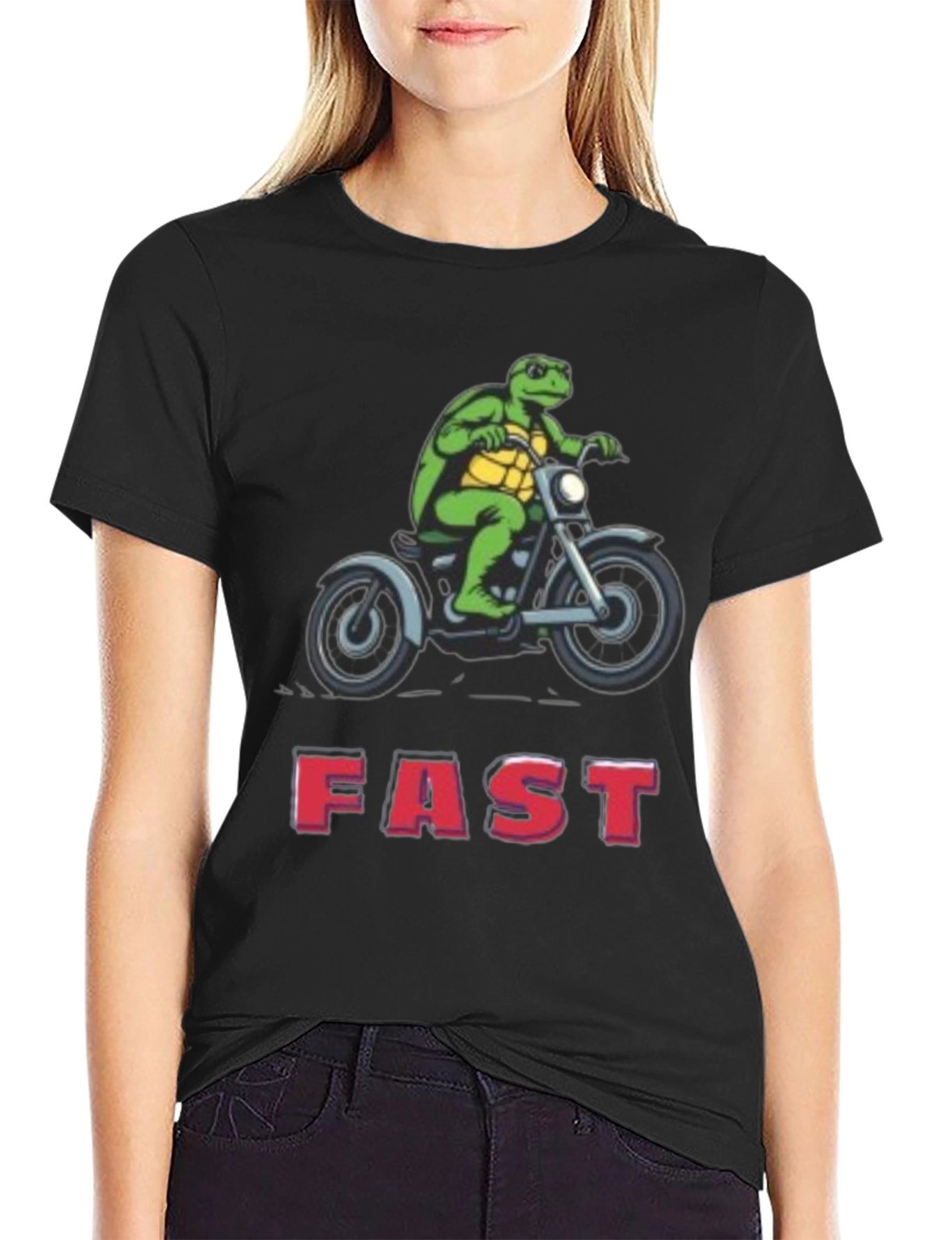 Black Turtle on Motorcycle FAST T-Shirt view 2