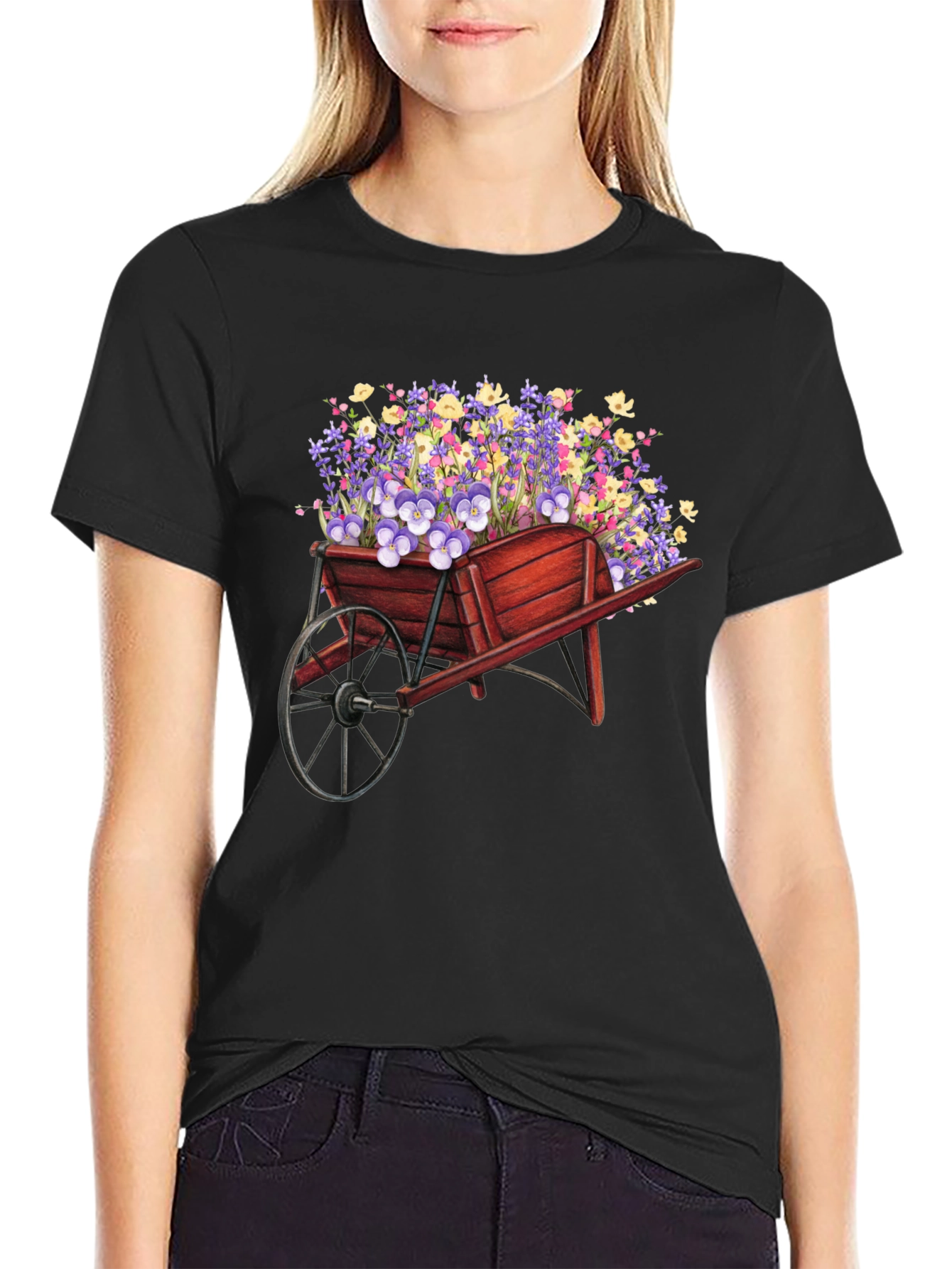 Black Floral Wheelbarrow Graphic Tee view 2