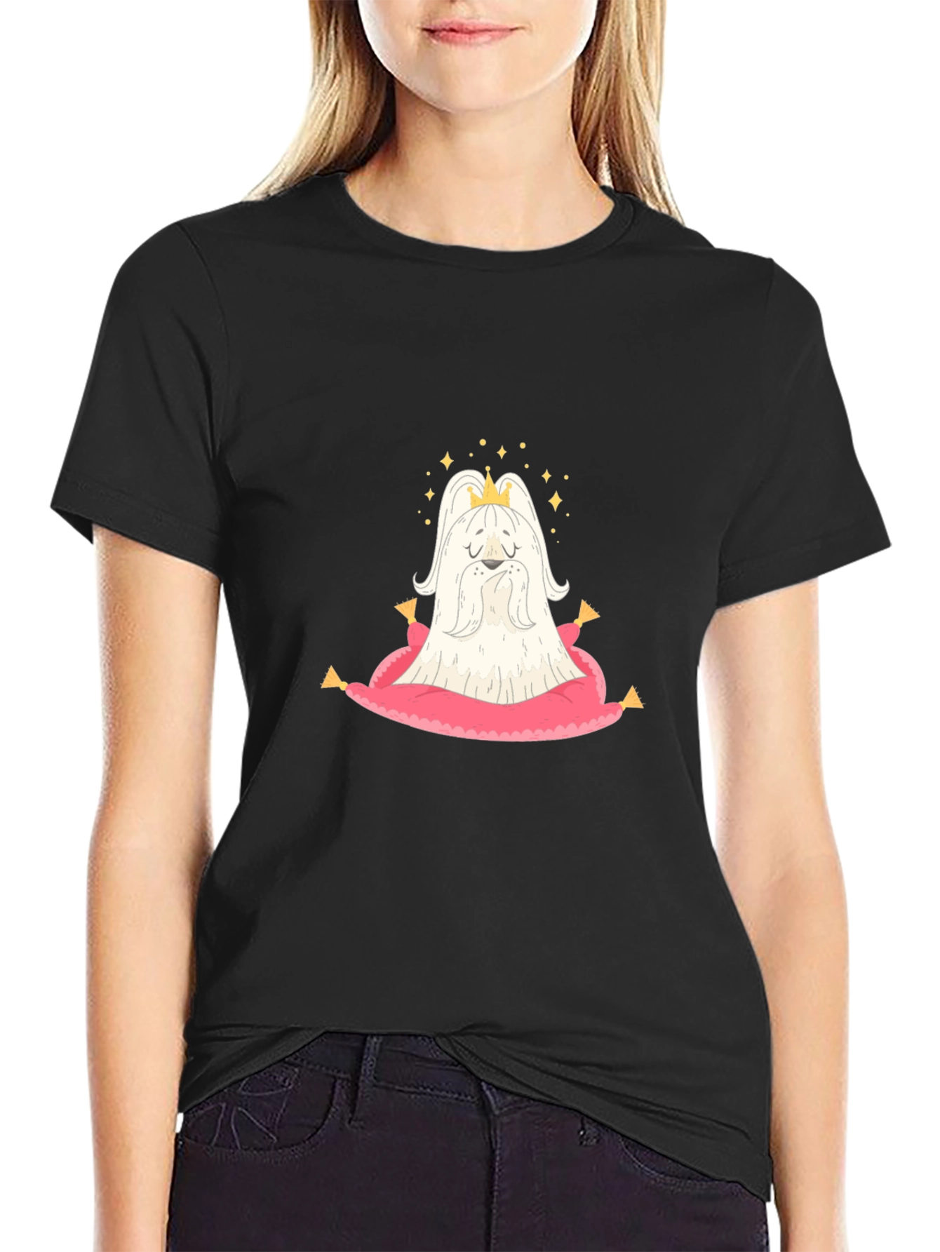 Black King Dog T-Shirt - Cute Cartoon Tee view 2