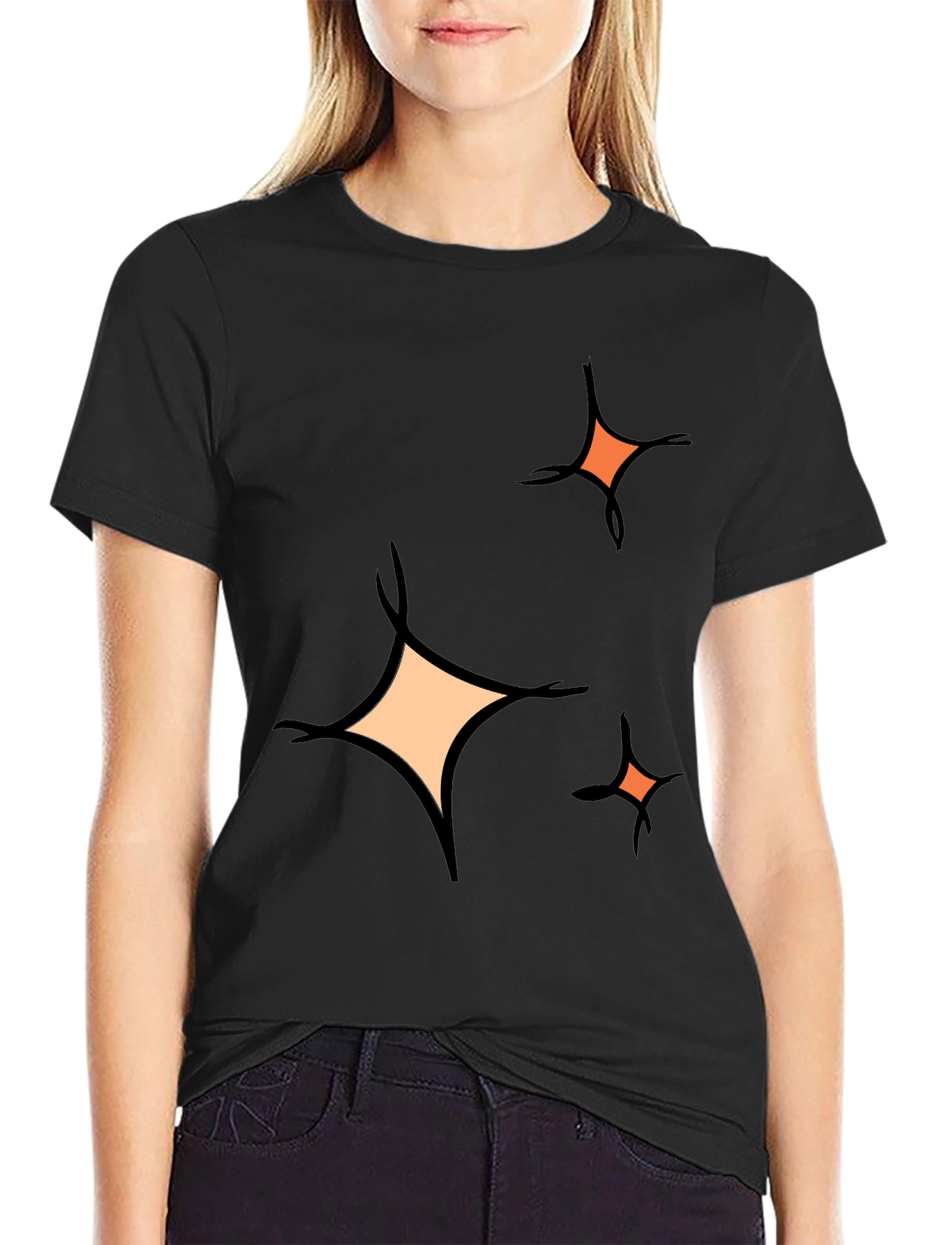 Black Sparkle Graphic Tee - Black Cotton Blend Casual view 2