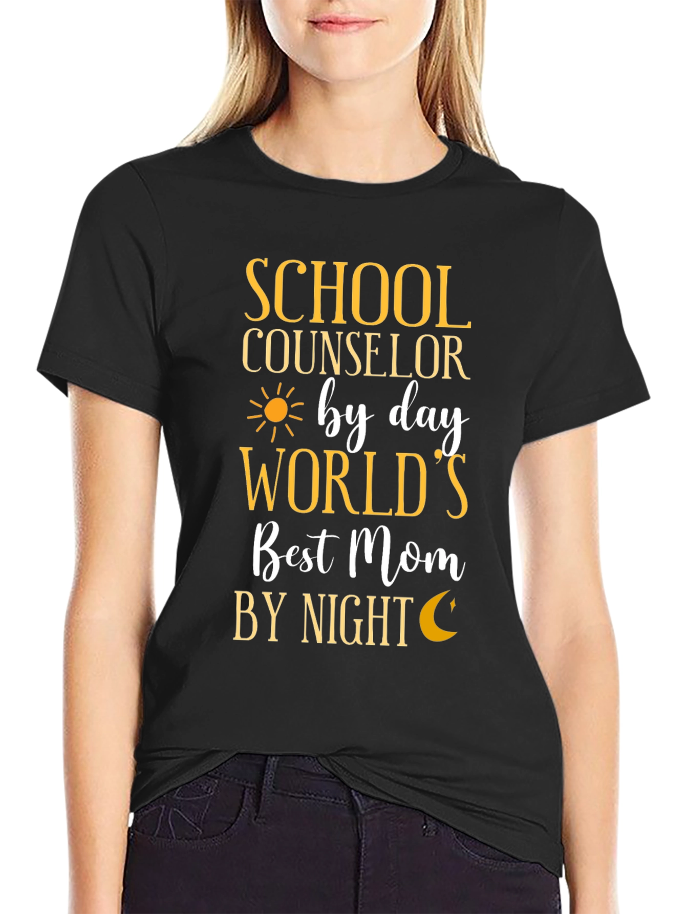 Black School Counselor Worlds Best Mom T-Shirt view 2