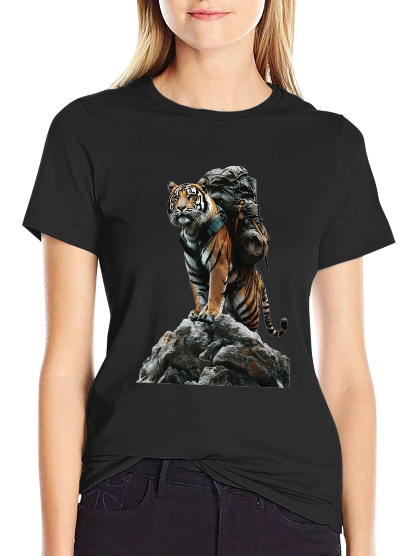 Black Tiger on Rock Graphic Tee view 2