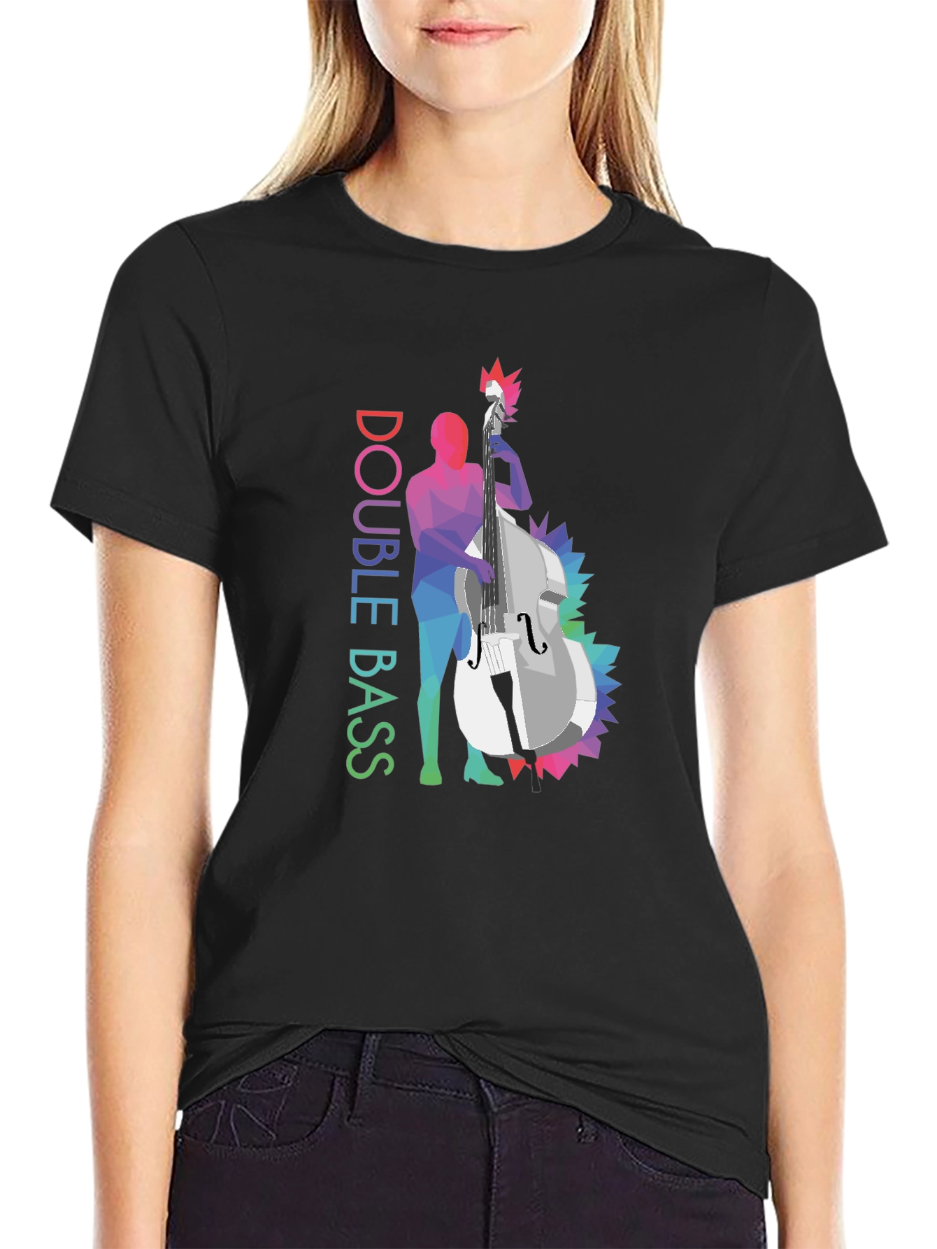 Black Double Bass T-Shirt - Musical Instrument Tee view 2