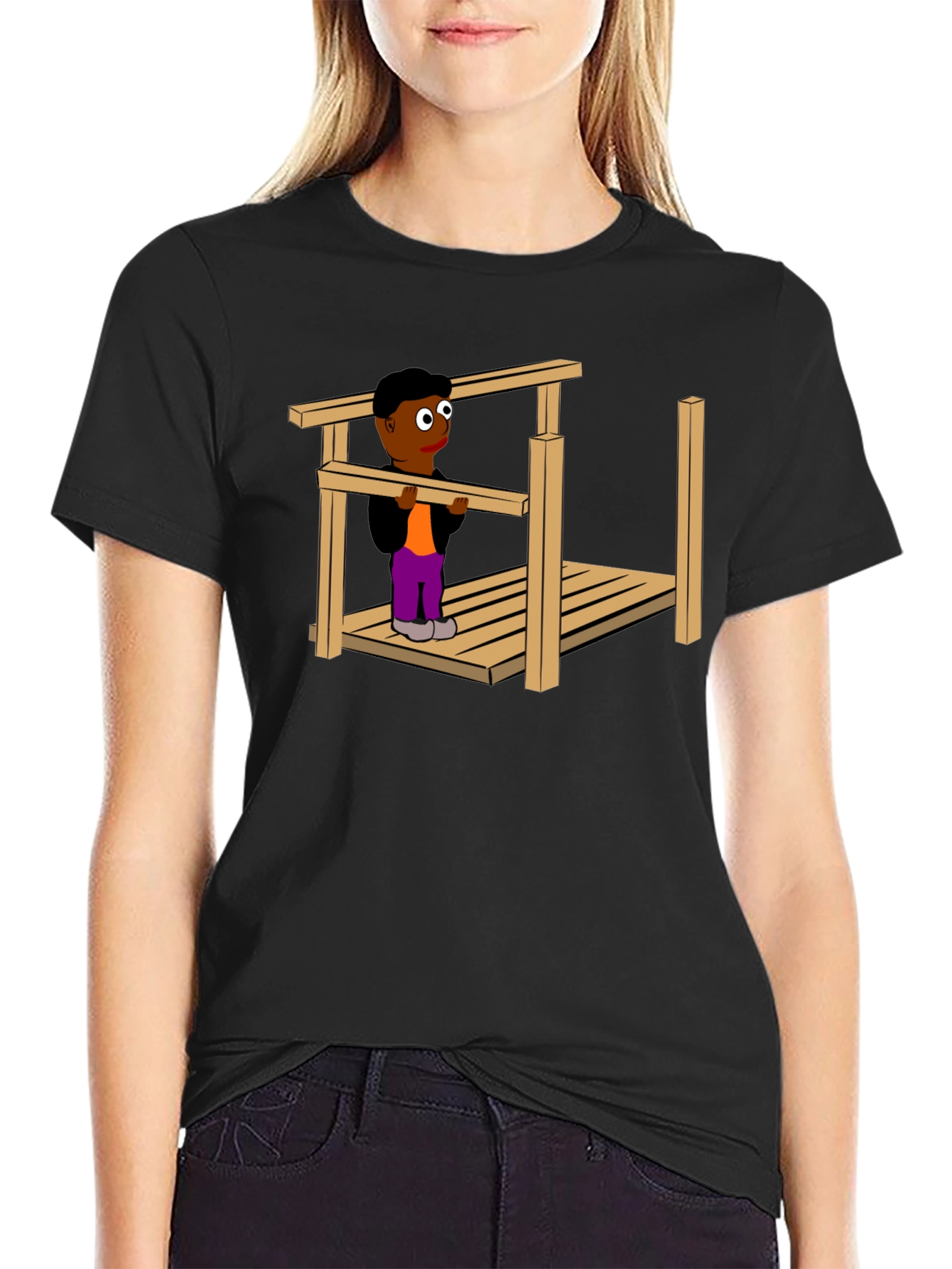 Black Optical Illusion Construction Man Black T-Shirt view 2