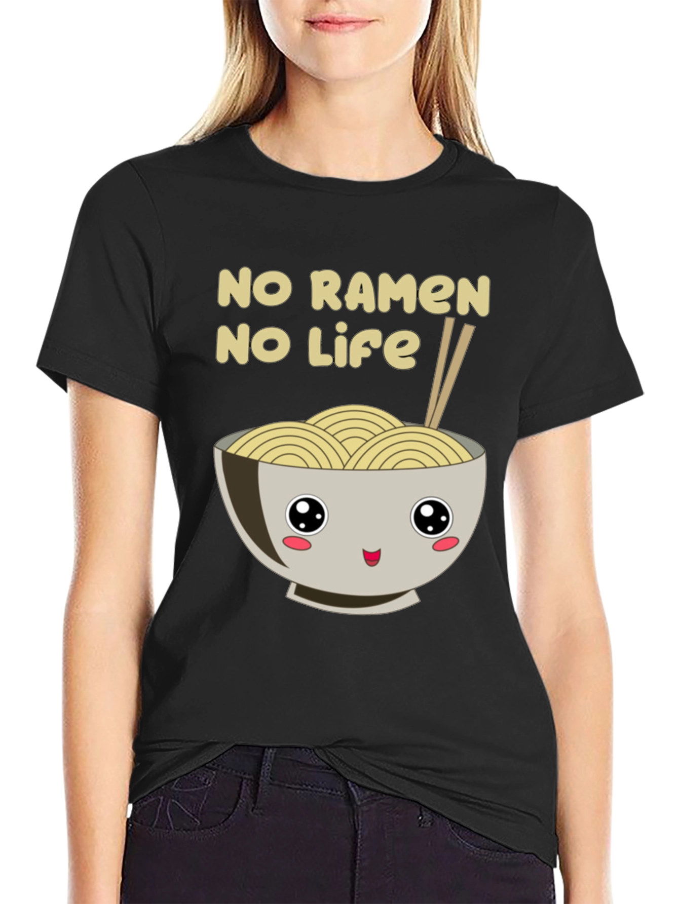 Black No Ramen No Life Black T-Shirt view 2