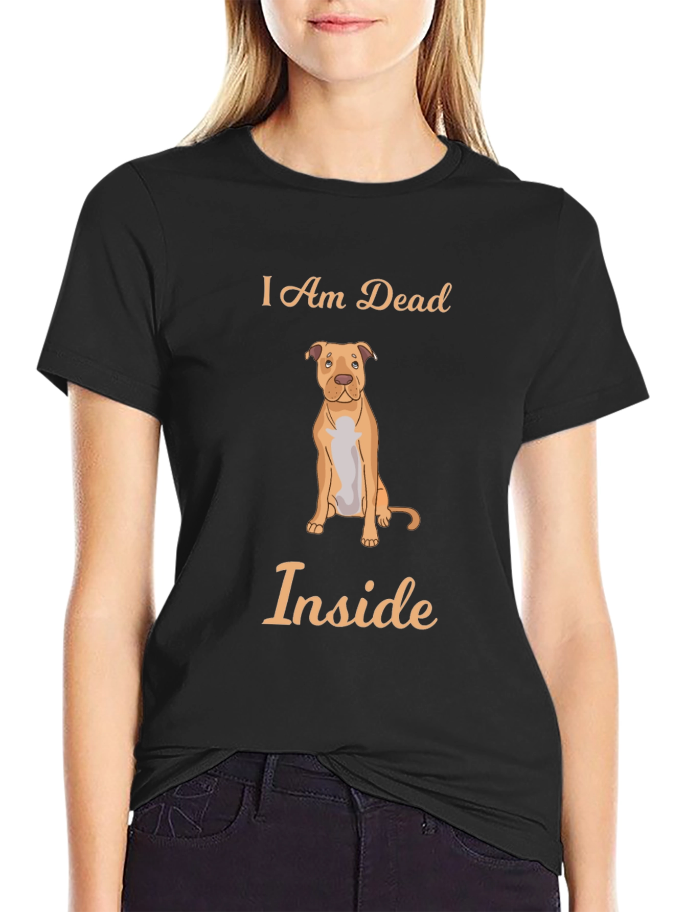 Black I Am Dead Inside Dog Graphic T-Shirt view 2