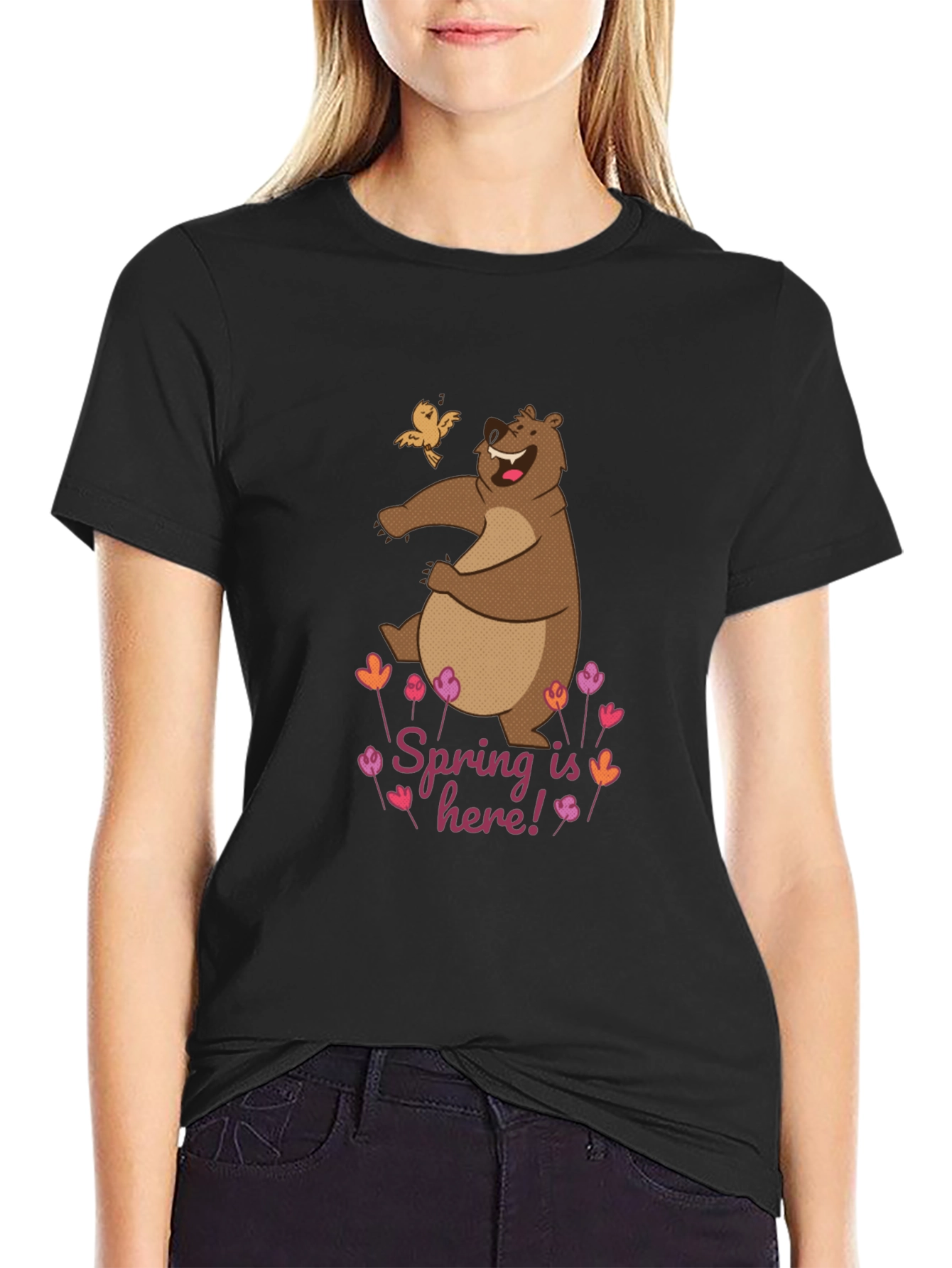 Black Spring Bear Graphic Tee - Nature Lover's T-Shirt view 2