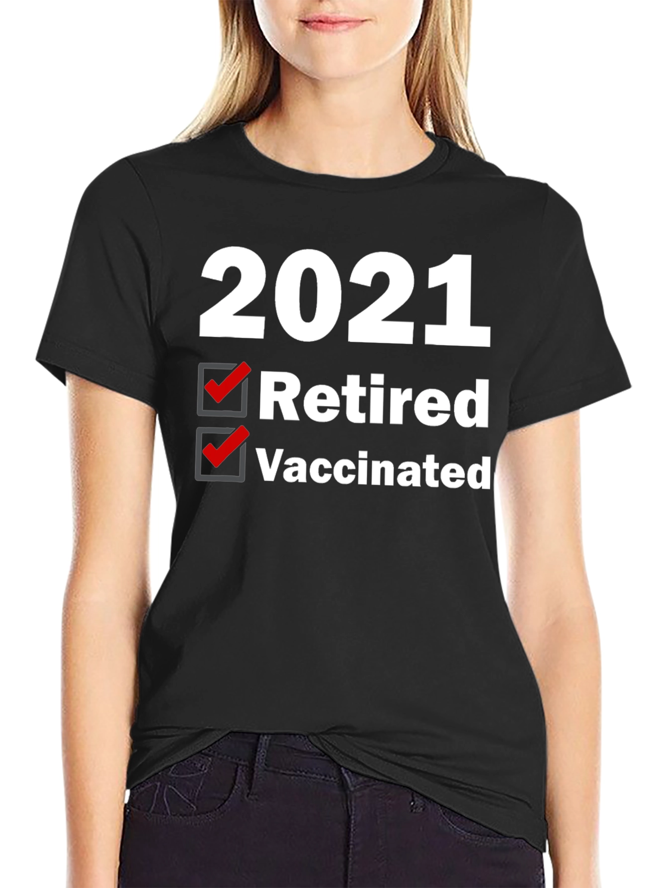 Black 2021 Retired & Vaccinated Graphic Tee view 2