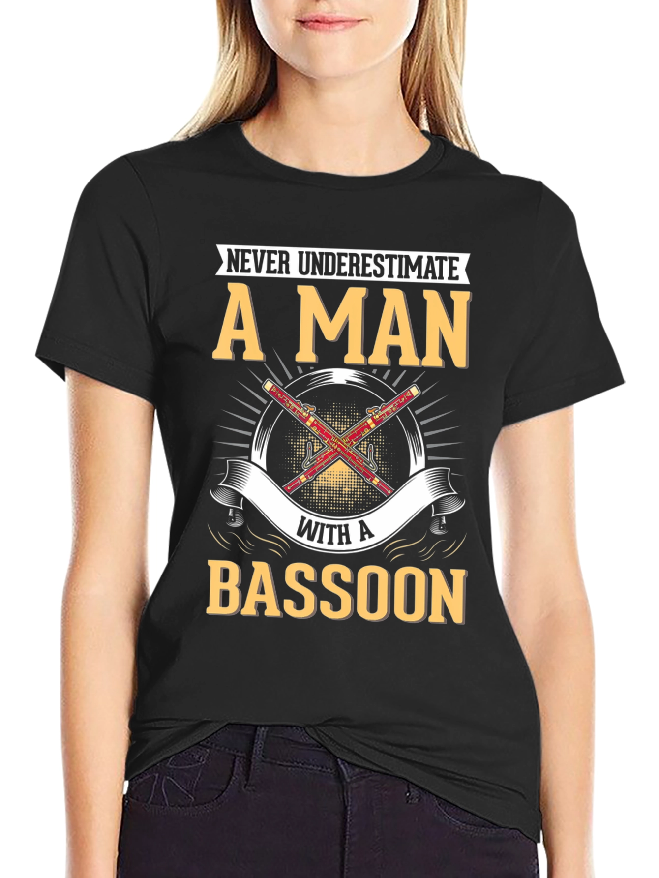 Black Bassoon Player T-Shirt - Never Underestimate A Man view 2