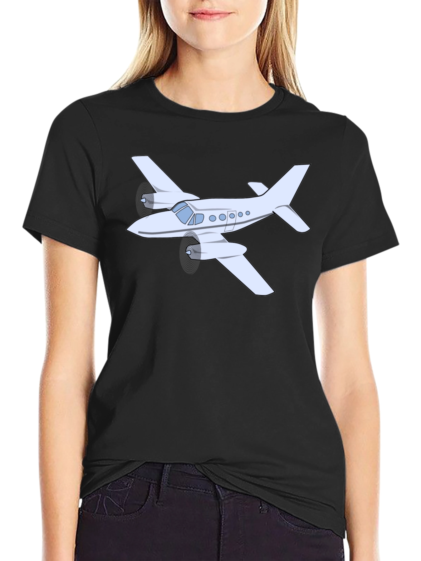 Black Airplane Graphic T-Shirt - Black Crew Neck Tee view 2
