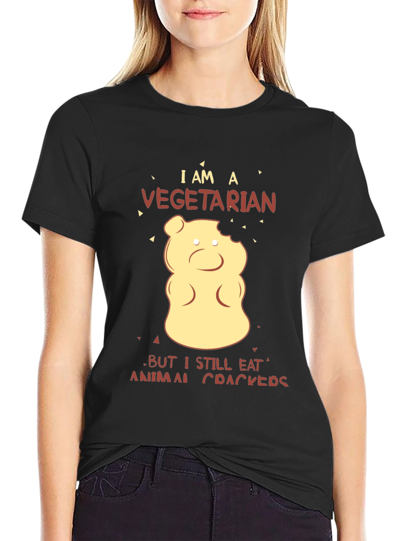 Black Vegetarian Animal Cracker T-Shirt view 2