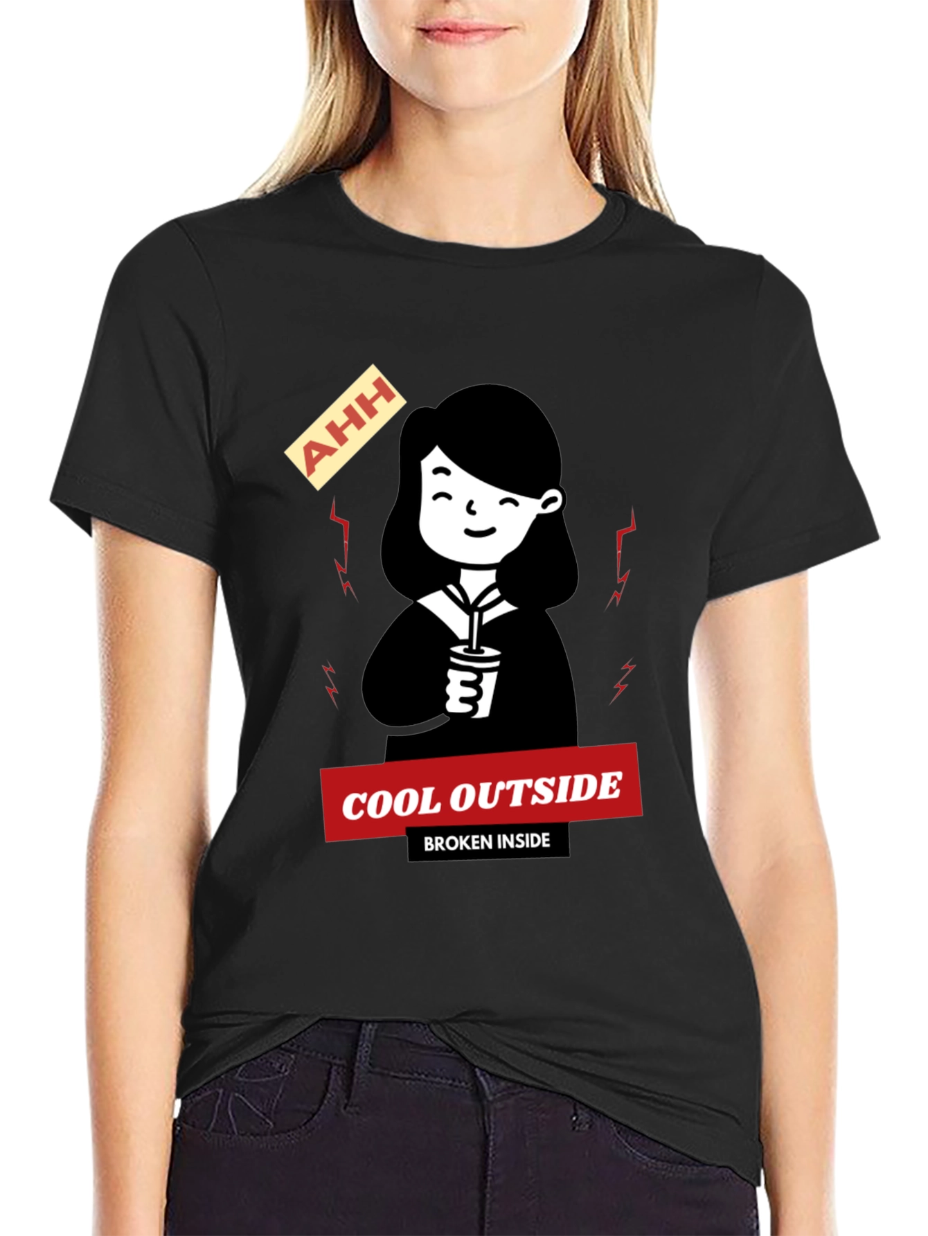 Black Cool Outside Broken Inside Black T-Shirt view 2